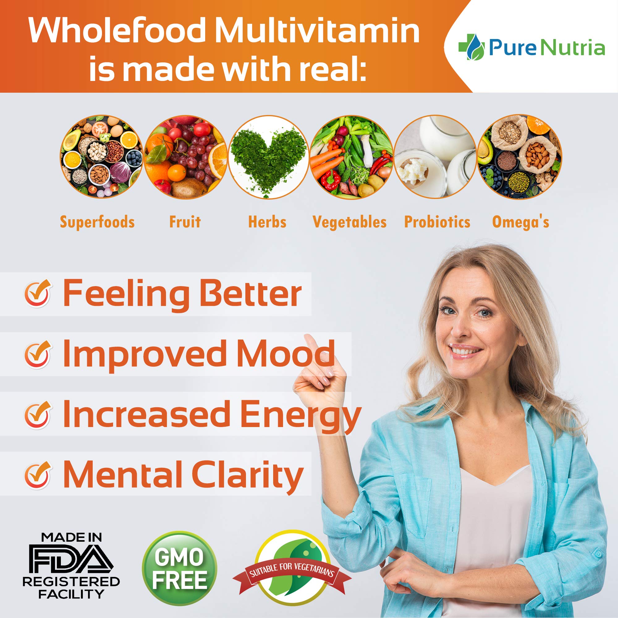 Whole Food MultiVitamin and Minerals with Probiotic Enzymes - 120 Multivitamins for Women and Men - Packed with WholeFood and Herbal Ingredients - Powerful Antioxidants for Digestive Support