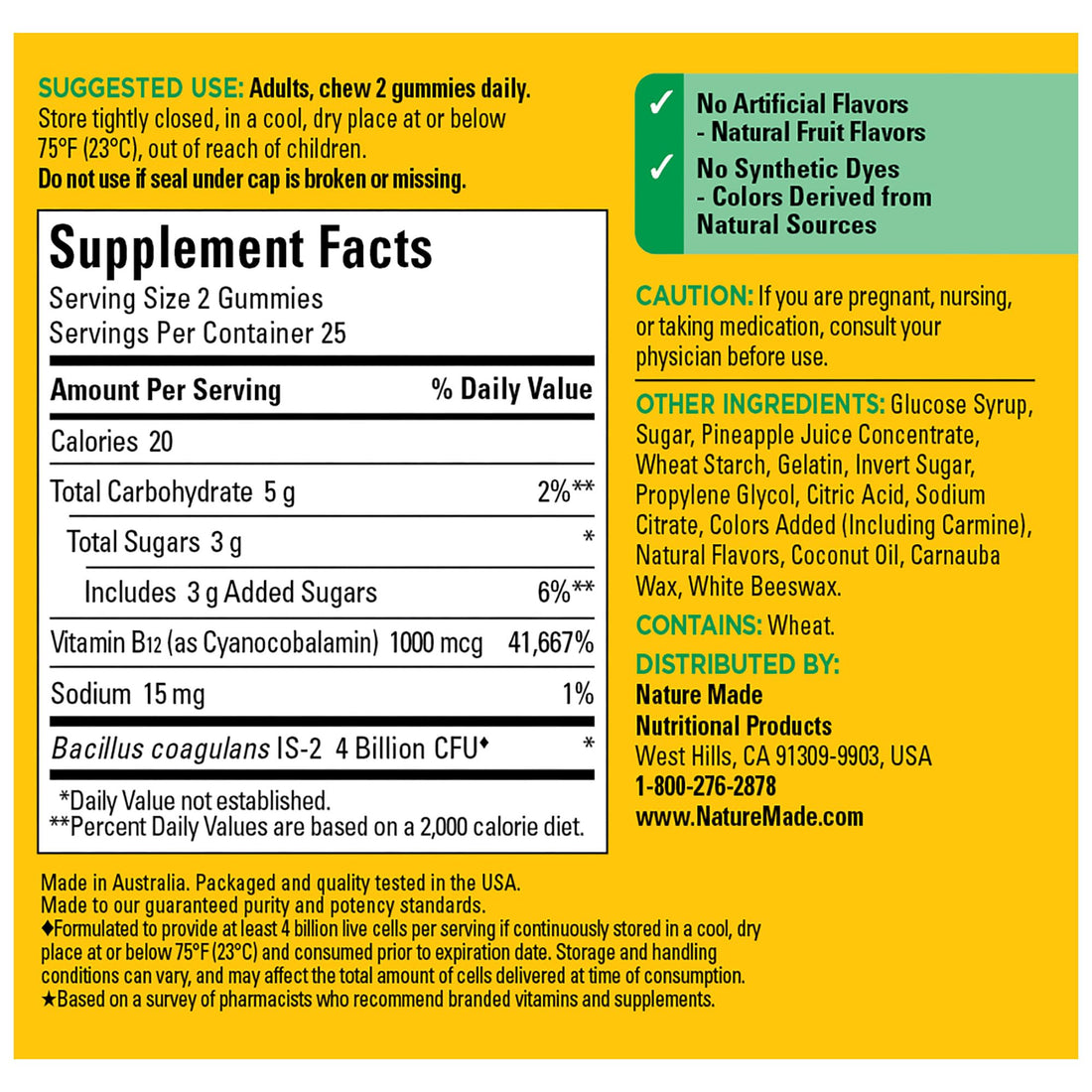 Nature Made Digestive Probiotics and Energy B12 Gummies, Probiotics for Women and Men, 50 Probiotic Gummies, 25 Day Supply