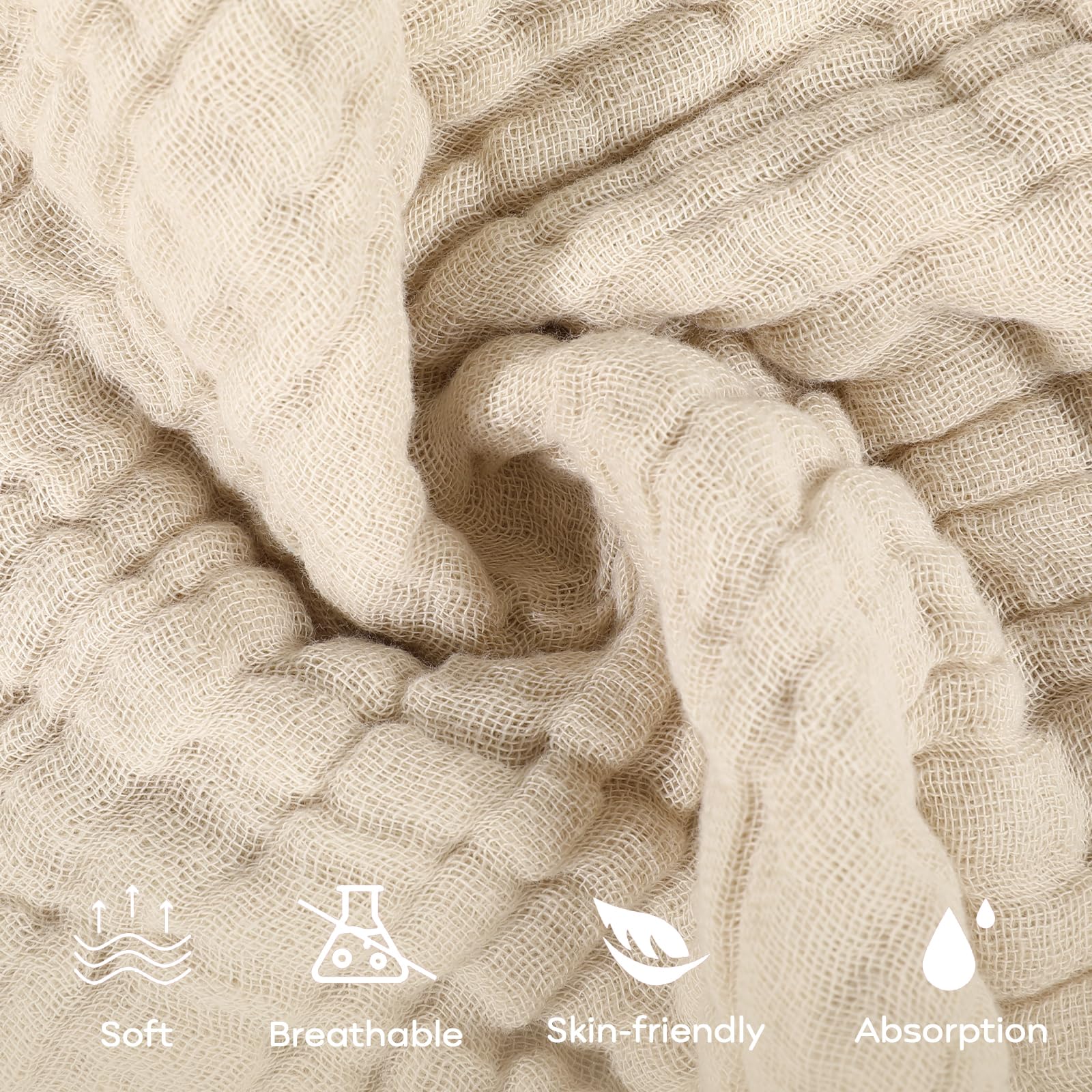 Yoofoss Muslin Baby Washcloths 100% Cotton Face Towels 10 Pack Wash Cloths for Baby 12x12in Soft and Absorbent Baby Wipes (Apricot)