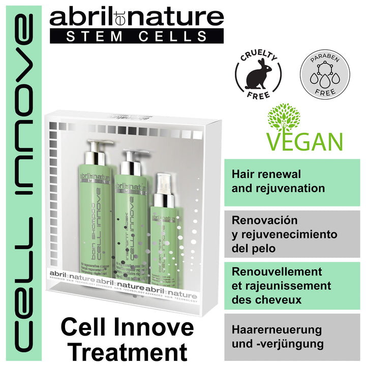 abril et nature - Professional Rejuvenating Hair Care Set - Cell Innove - Shampoo, Mask, and Serum Pack - With Plant Stem Cells - Regenerates and Rejuvenates - 550 ml