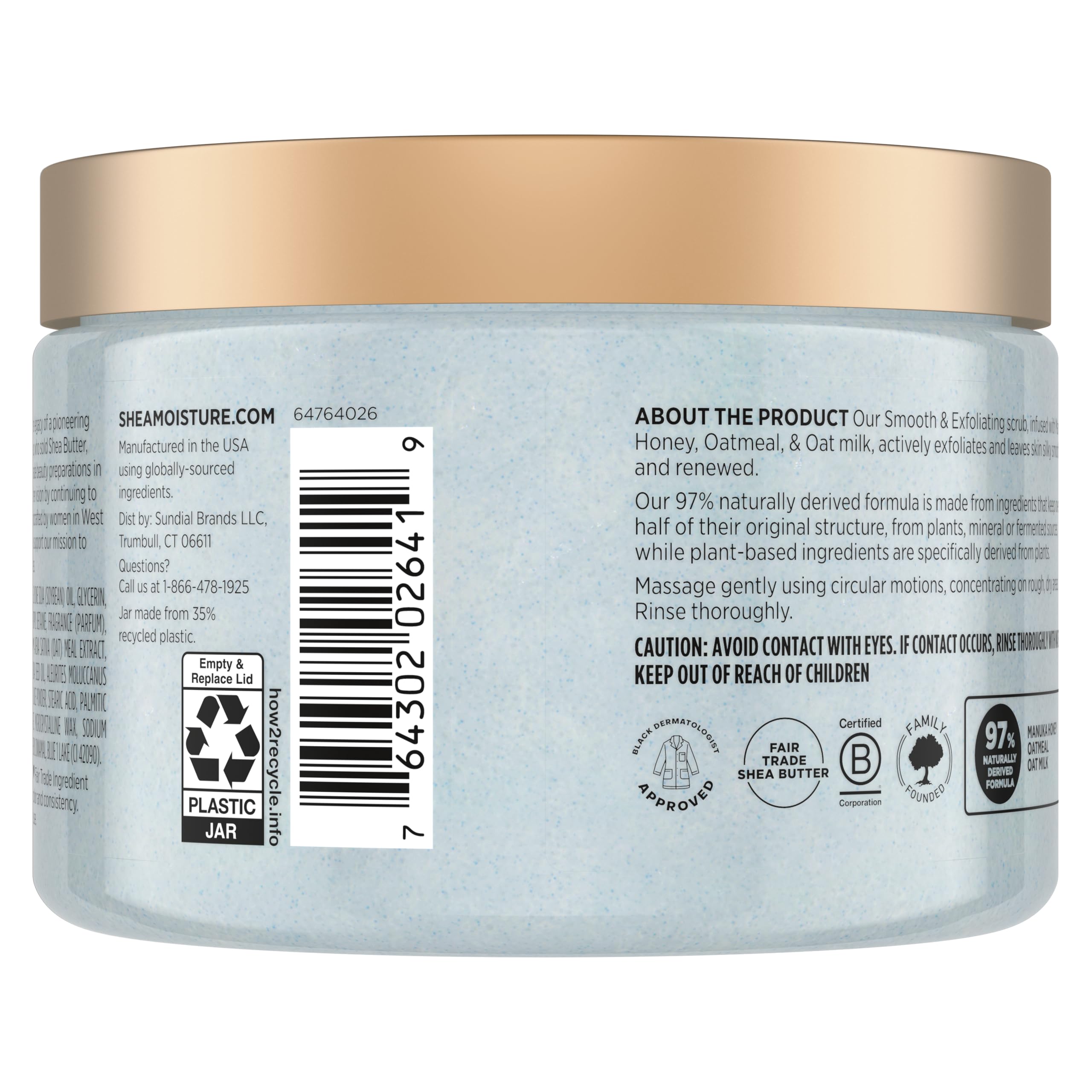 SheaMoisture Shea Sugar Body Scrub Manuka Honey Oatmeal for smooth & exfoliating Smooth and Exfoliating Body scrub with 24h shea moisture nutrients 12 oz