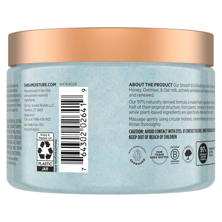 SheaMoisture Shea Sugar Body Scrub Manuka Honey Oatmeal for smooth & exfoliating Smooth and Exfoliating Body scrub with 24h shea moisture nutrients 12 oz