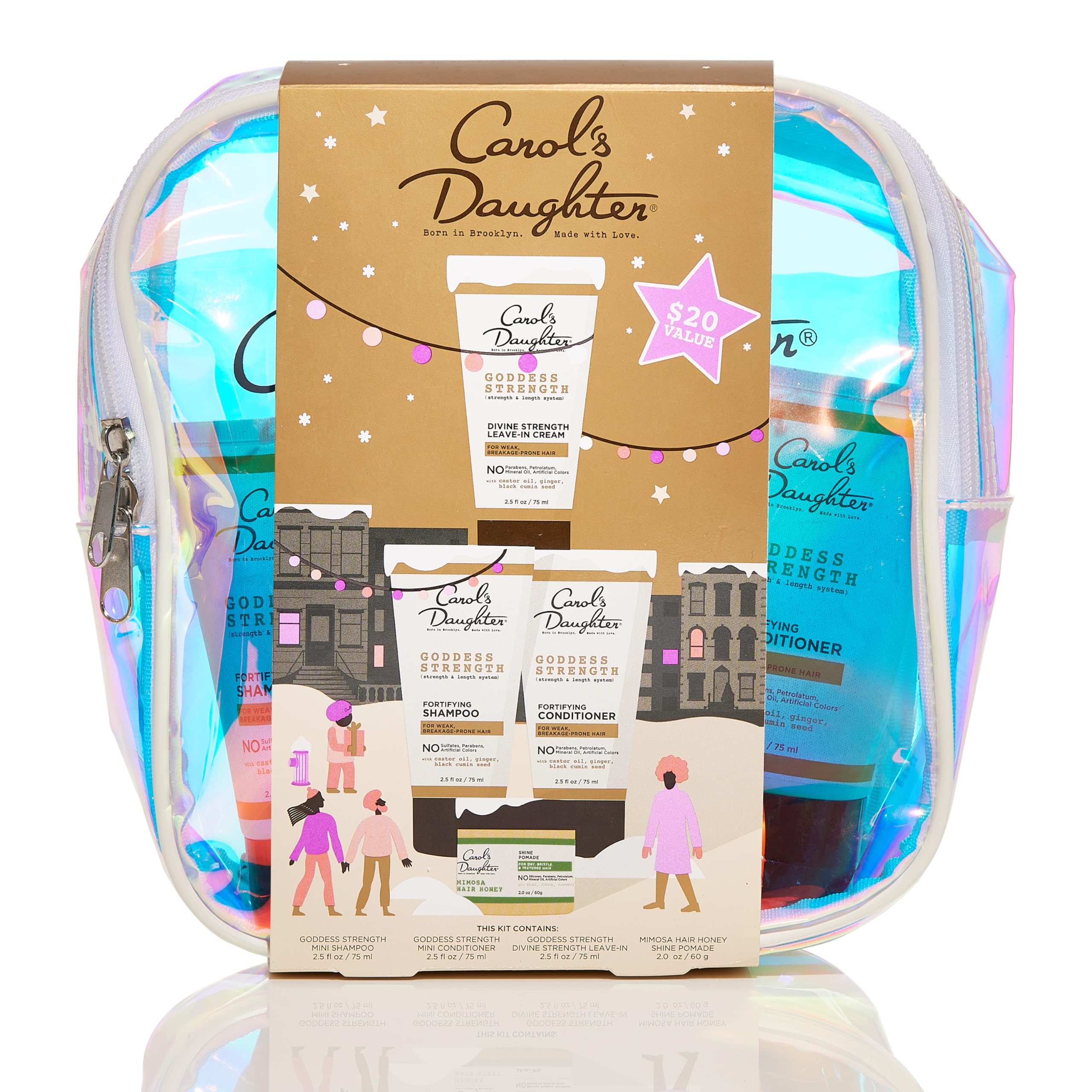 Carol's Daughter Goddess Strength Mini Hair Products Travel Gift Set - Shampoo, Conditioner, Leave In, Hair Honey, Sulfate Free