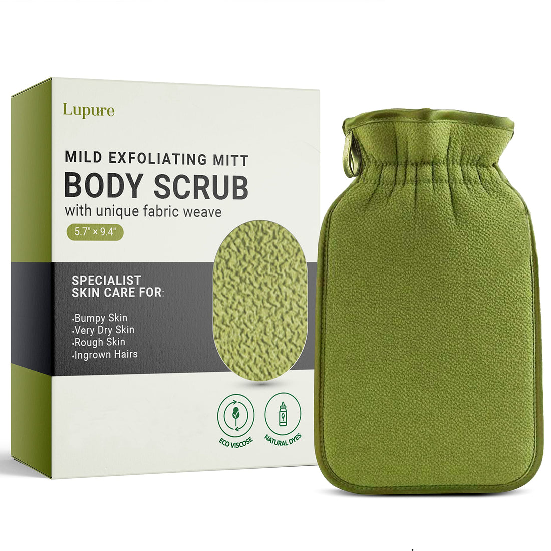 Lupure Deep Exfoliating Mitts Body Scrub for Soft Skin - Exfoliating Glove & Skin Cleanser Lift Away Dead Skin, Great for Spray Tan Removal or Keratosis Pilaris