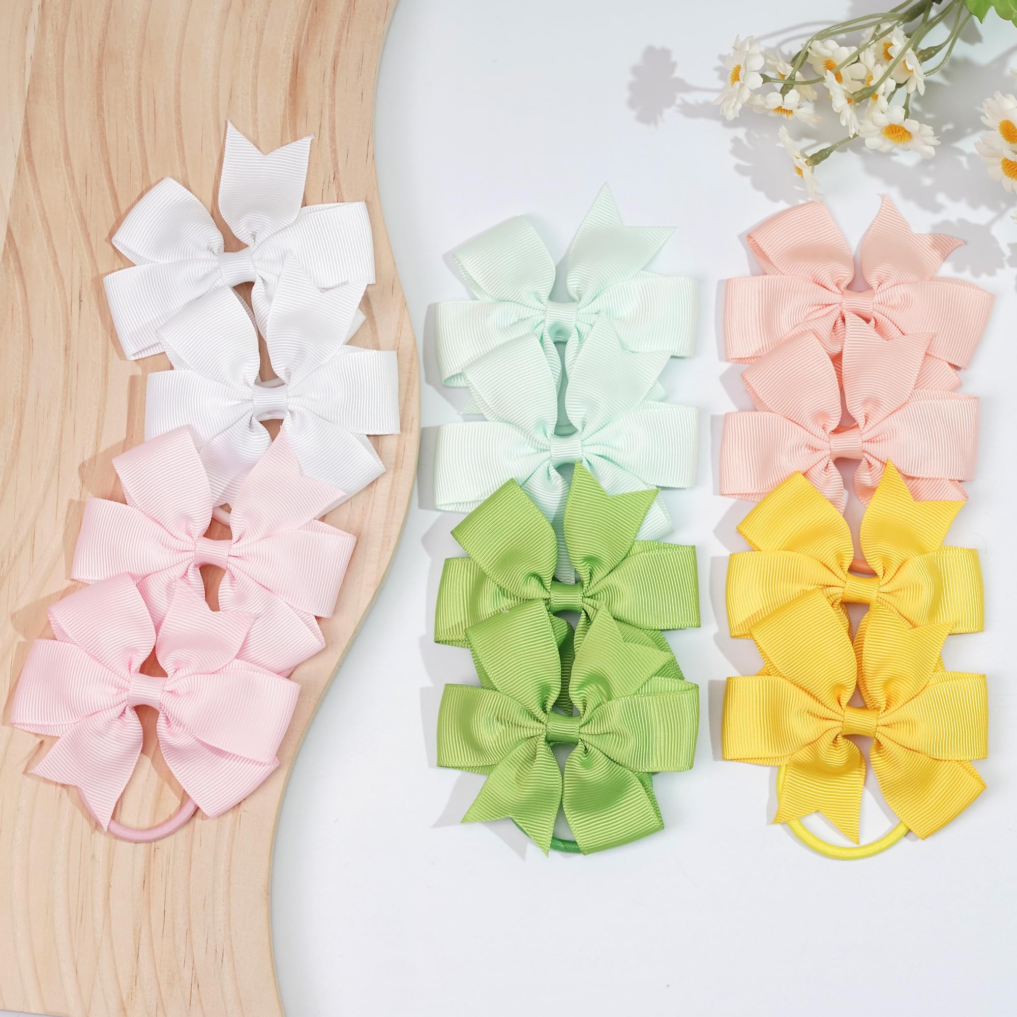 40Pcs Baby Girls 3.5'' Boutique Grosgrain Ribbon Hair Bows Elastic Hair Ties Ponytail Holder Hair Bands in Pairs for Girls Toddlers Kids Children Teens