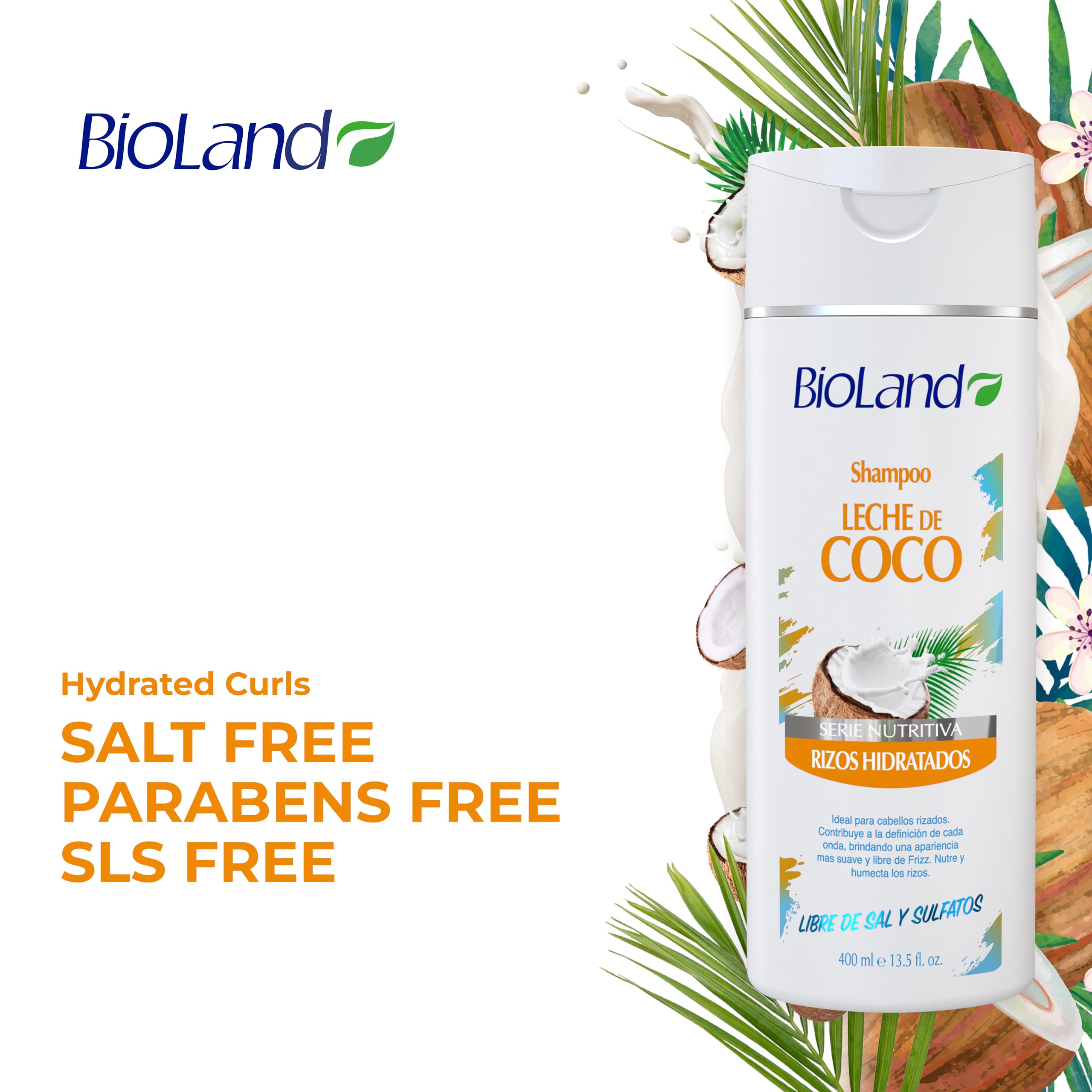 BioLand Coconut Milk Shampoo - Nourishing & Defining Shampoo for Curly & Dry Hair - 13.53 fl oz (400mL)