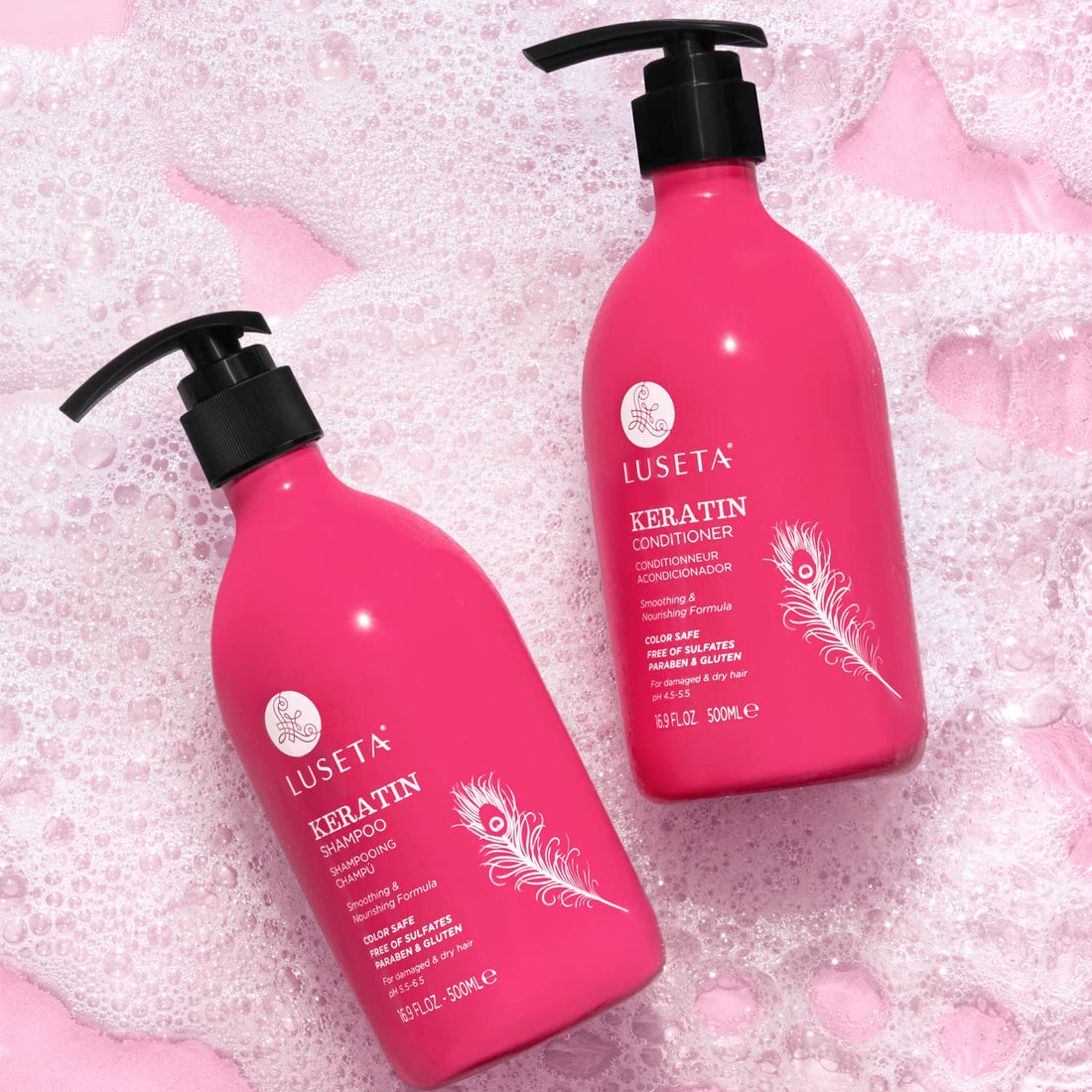 Keratin Shampoo and Conditioner Set Sulfate Free, Anti Frizz Smoothing Treatment for Dry & Damaged Hair, Nourishing and Moisturizing Hair Product for Men and Women 16.9 Fl Oz Each