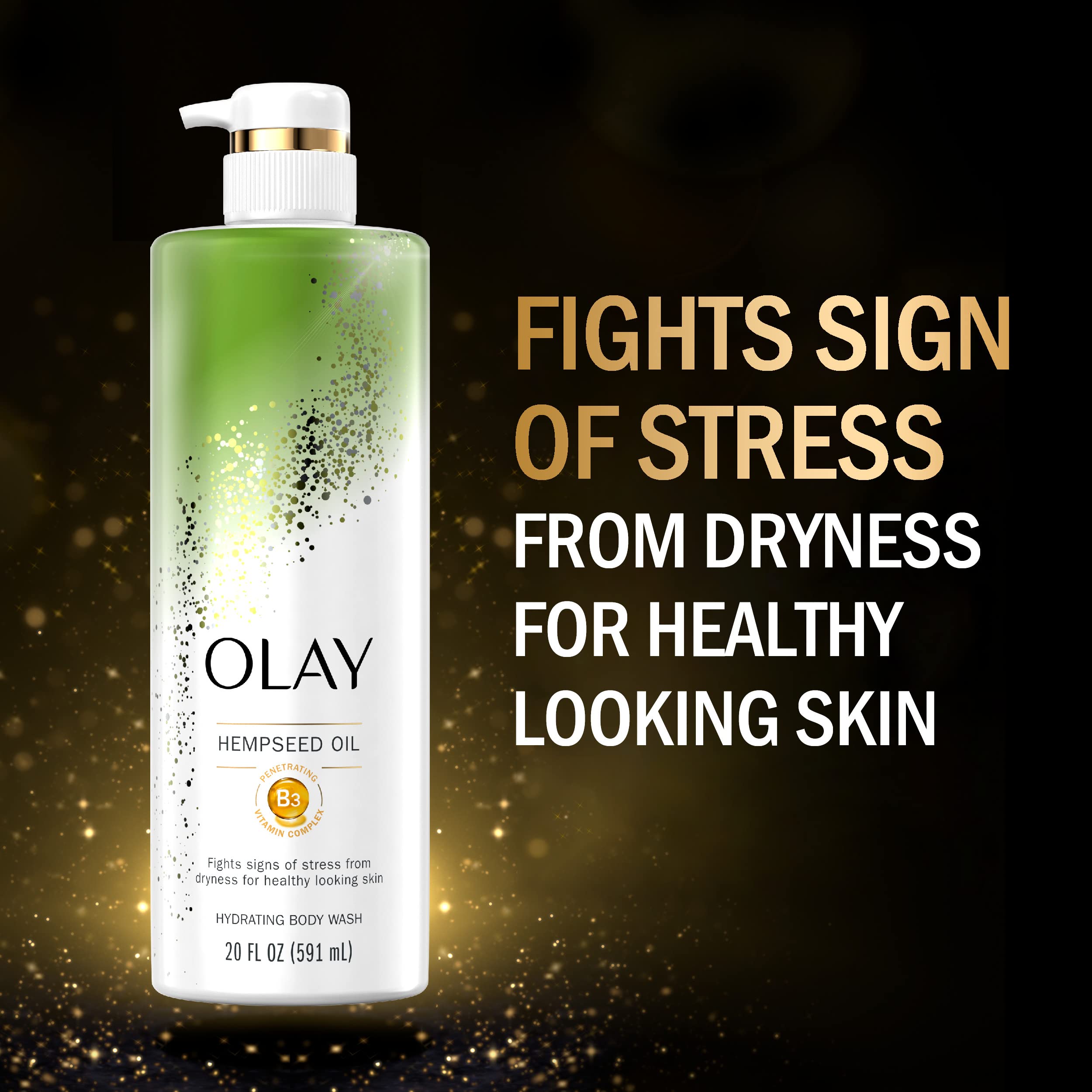 Olay Hydrating Body Wash for Women with Hempseed Oil and Vitamin B3, 20 fl oz (Pack of 4)