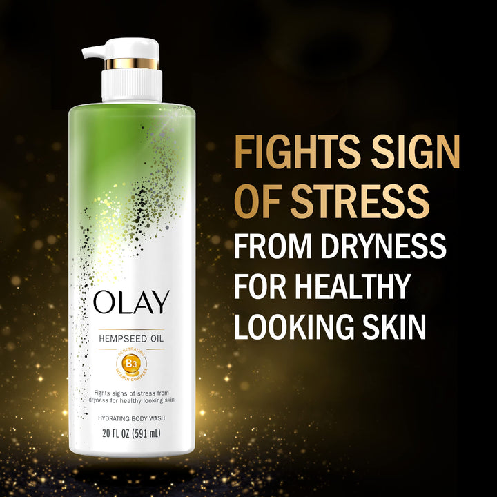 Olay Hydrating Body Wash for Women with Hempseed Oil and Vitamin B3, 20 fl oz (Pack of 4)