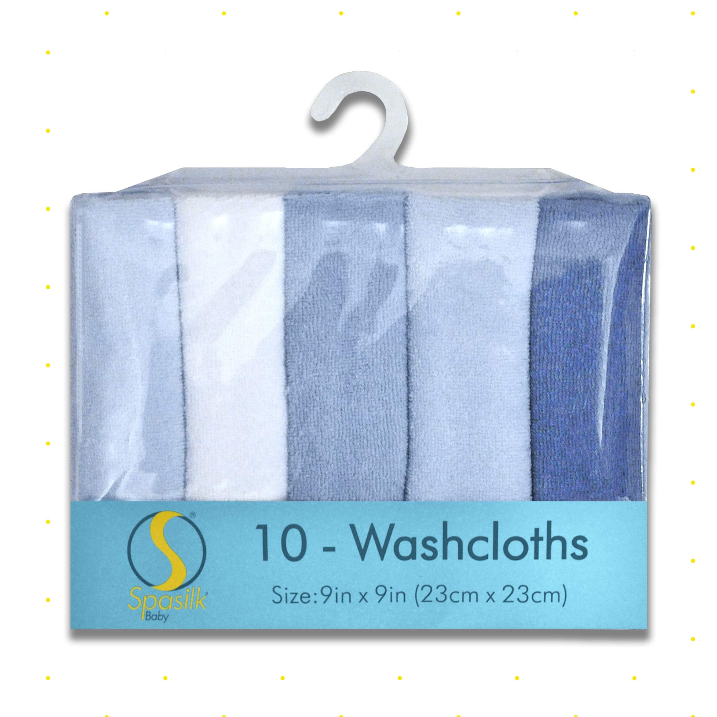 Spasilk Washcloth Wipes Set for Newborn Boys and Girls, Soft Terry Washcloth Set, Pack of 10, Blue