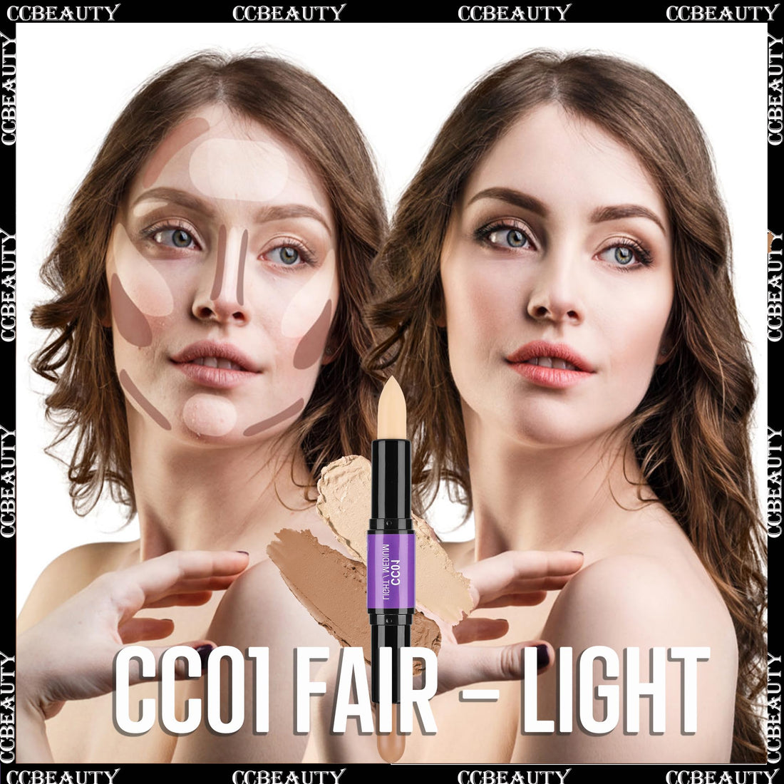 CCbeauty 2-IN-1 Matte Contour Stick,Cream Dual Highlight Concealer Stick, Highlighting & Contouring Kit, Bronzer Highlighter Sticks for Face Shaping Makeup, Long Lasting & Waterproof