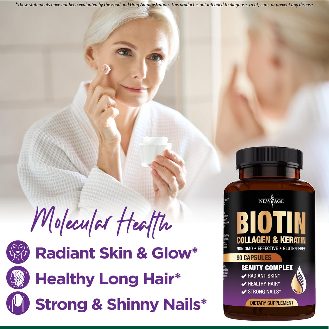 NEW AGE Biotin Collagen Keratin Hyaluronic Acid - 50,000mcg Hair Growth Vitamins for Men and Women, Nails, Hair, Skin Vitamins and DHT Blocker with Vitamin E Folic Acid Pumpkin Seed MSM - 90 Count