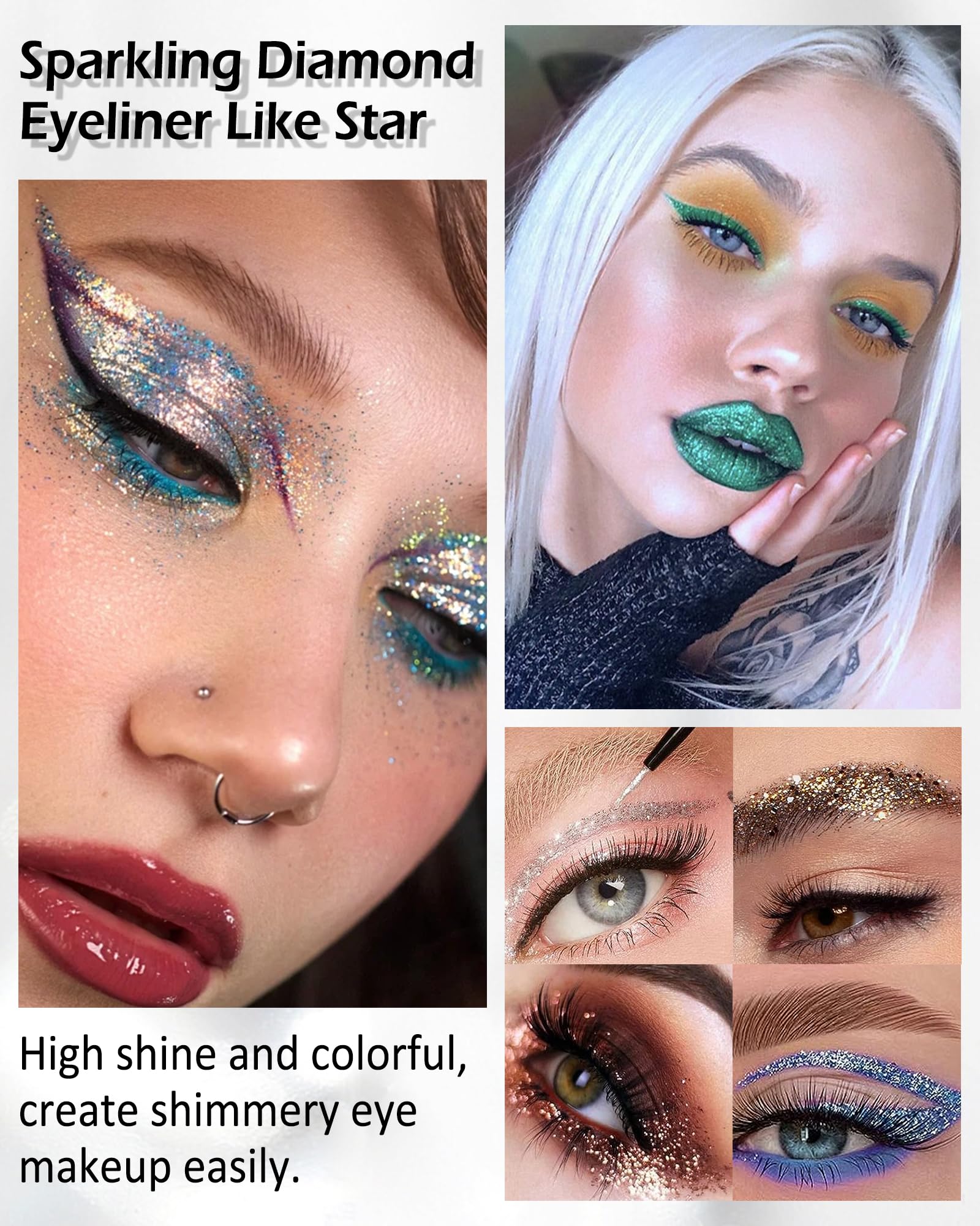 Caedelfly Metallic Shimmer Glitter Eyeliner, Liquid Gel Eyeshadow - Waterproof, Long Wearing, Smudge-Proof, Ultra-Fine Tip - Gold Sparkling Eye Glitter Makeup-05