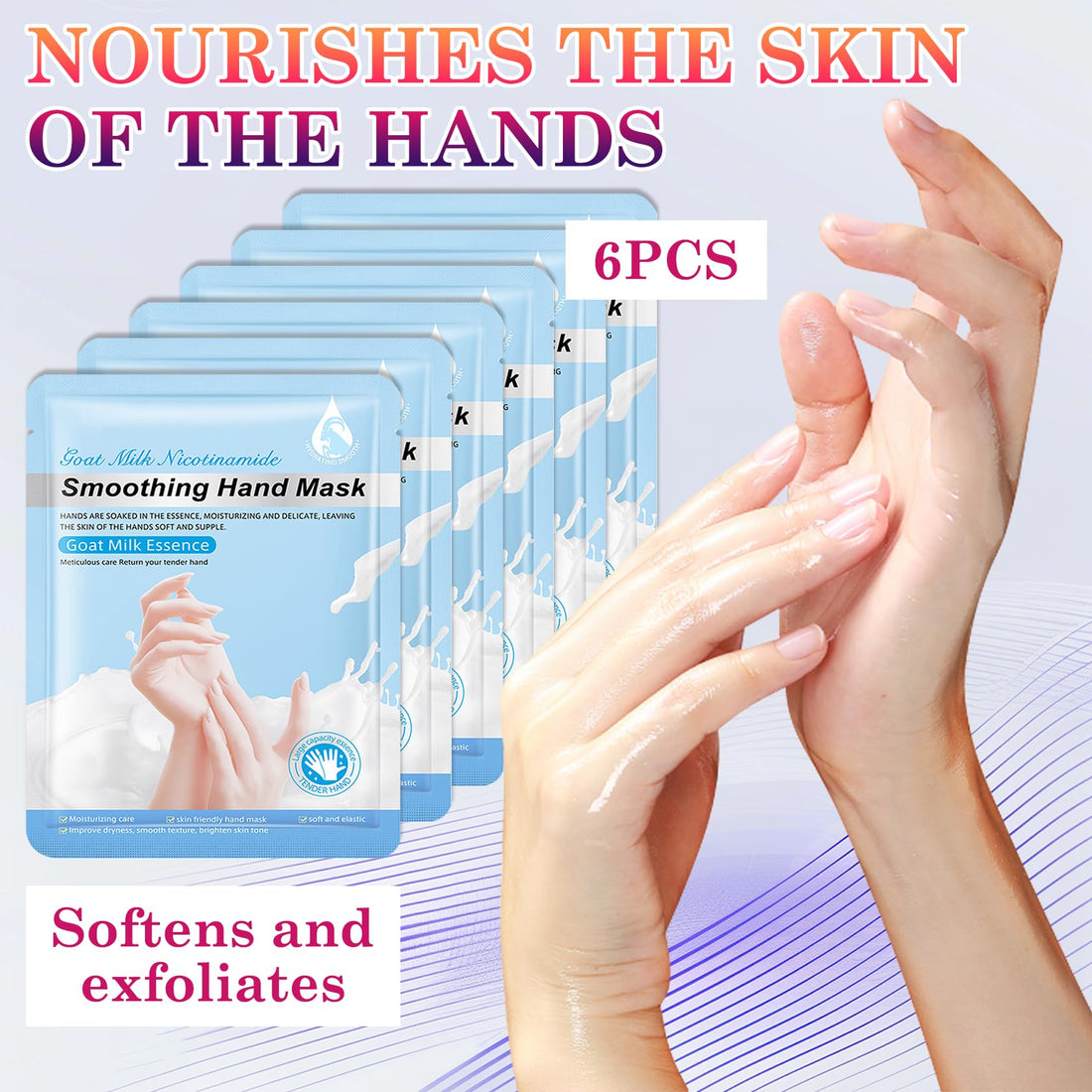 LZYLLS 6 Pairs Hand Masks Moisturizing Gloves, Hydrating Hand Mask Moisturizer Gloves Care for Dry Cracked Hands, Smooth Long Lasting Soft Firming Hand Mask Gift Set for Men Women(L