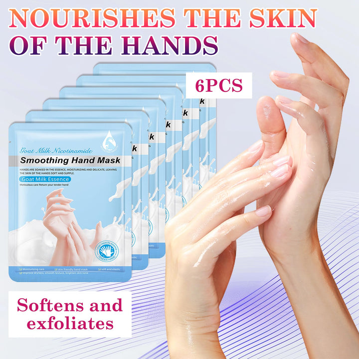 LZYLLS 6 Pairs Hand Masks Moisturizing Gloves, Hydrating Hand Mask Moisturizer Gloves Care for Dry Cracked Hands, Smooth Long Lasting Soft Firming Hand Mask Gift Set for Men Women(L