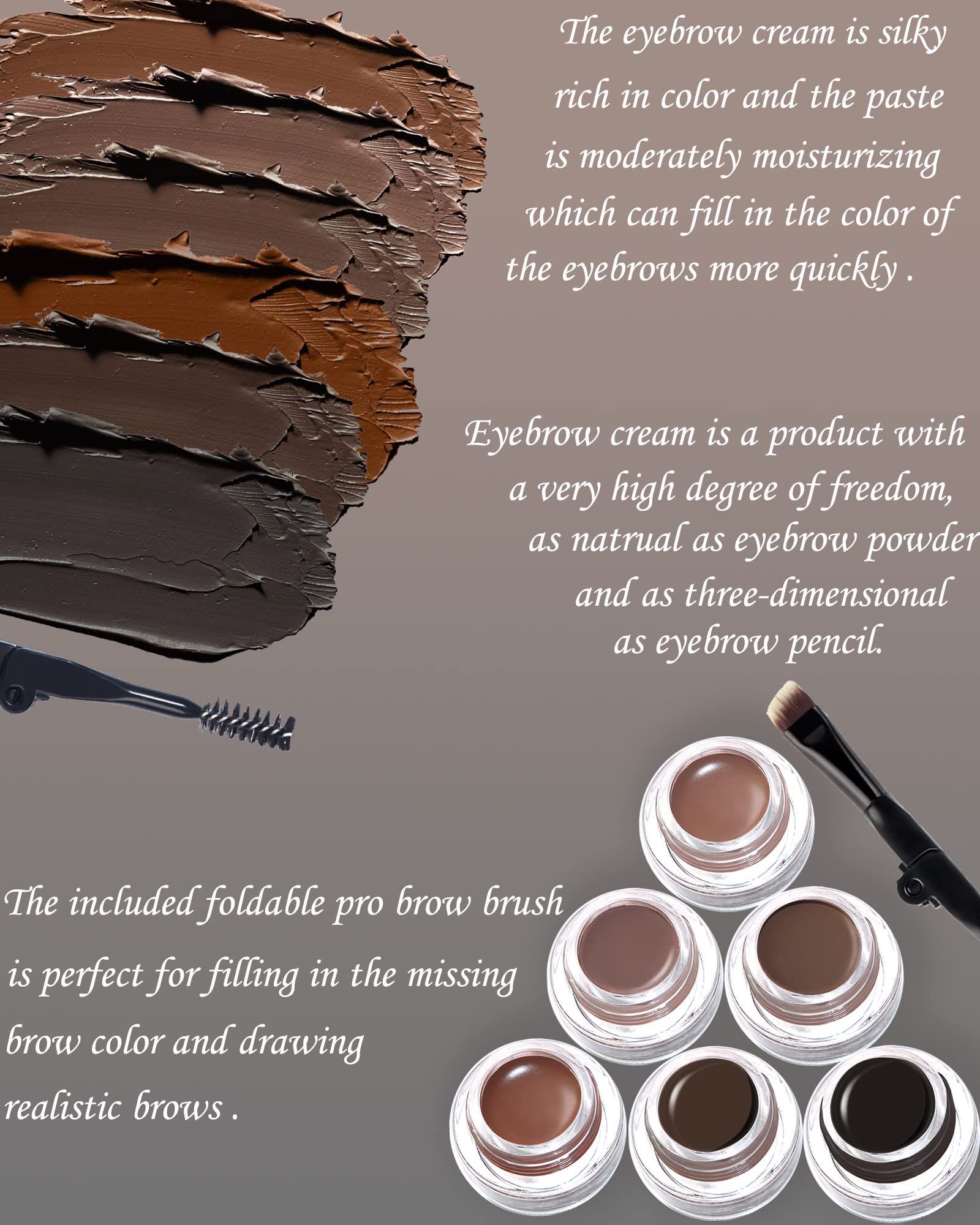 Eyebrow Pomade Waterproof, Tinted Brow Gel Cream with Brush, High-pigmented 24 Hour Wear, Smudge Proof &Sweat-proof, Super Creamy Eyebrow Pomade Filling & Shaping Brows for Women - Soft Brown