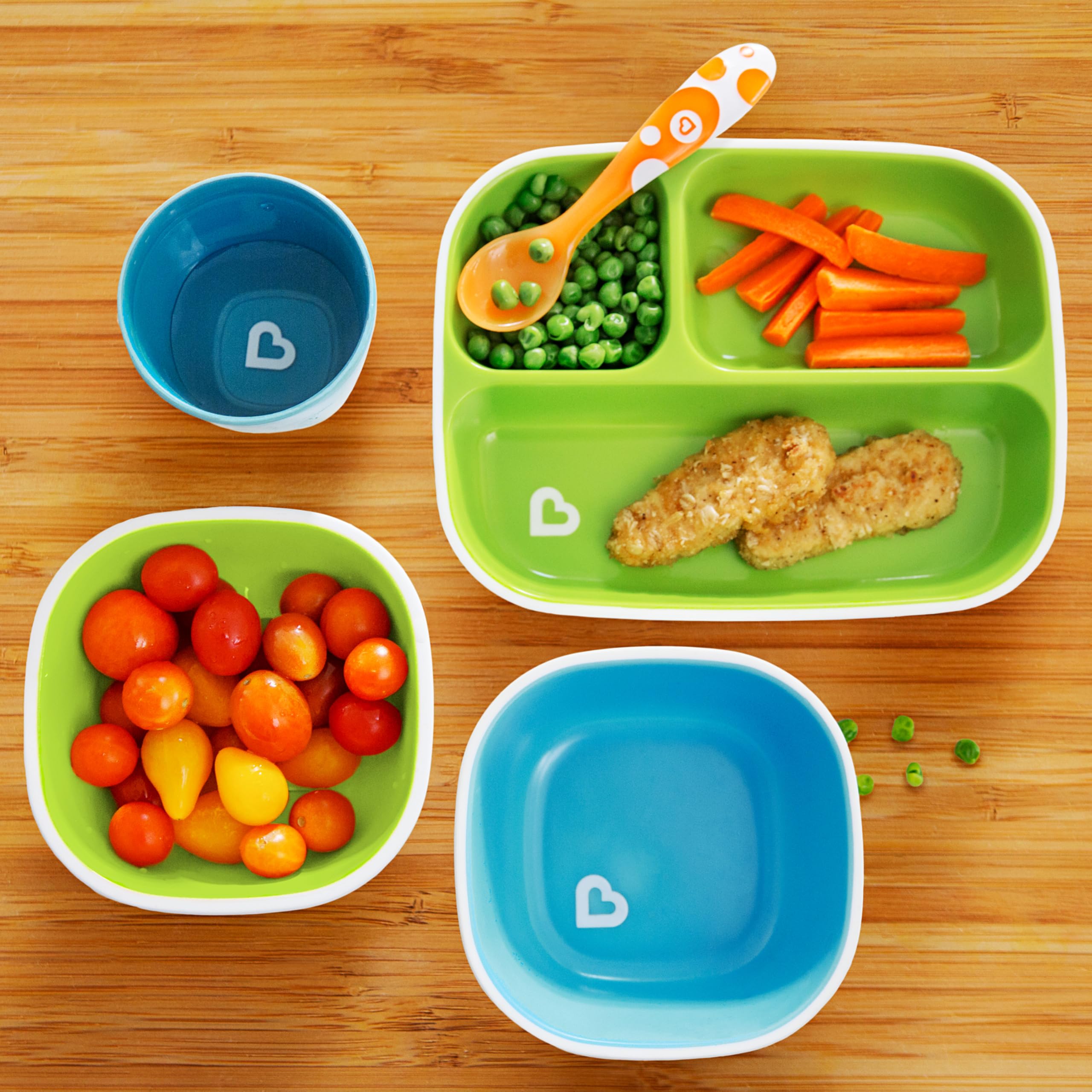 Munchkin® Splash™ 4 Piece Toddler Divided Plate and Bowl Dining Set, Blue/Green
