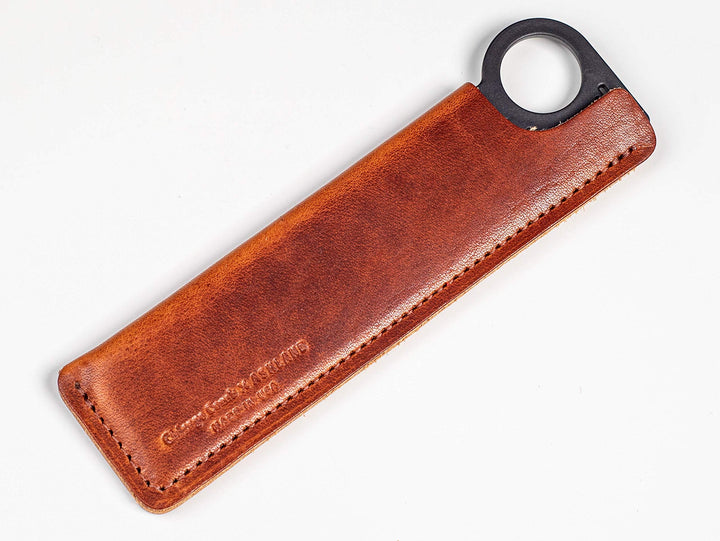 Chicago Comb Model 1 Carbon Fiber Comb + English Tan Horween leather sheath, Made in USA, ultimate pocket and travel comb, ultra smooth strong & light, anti-static, American sheath