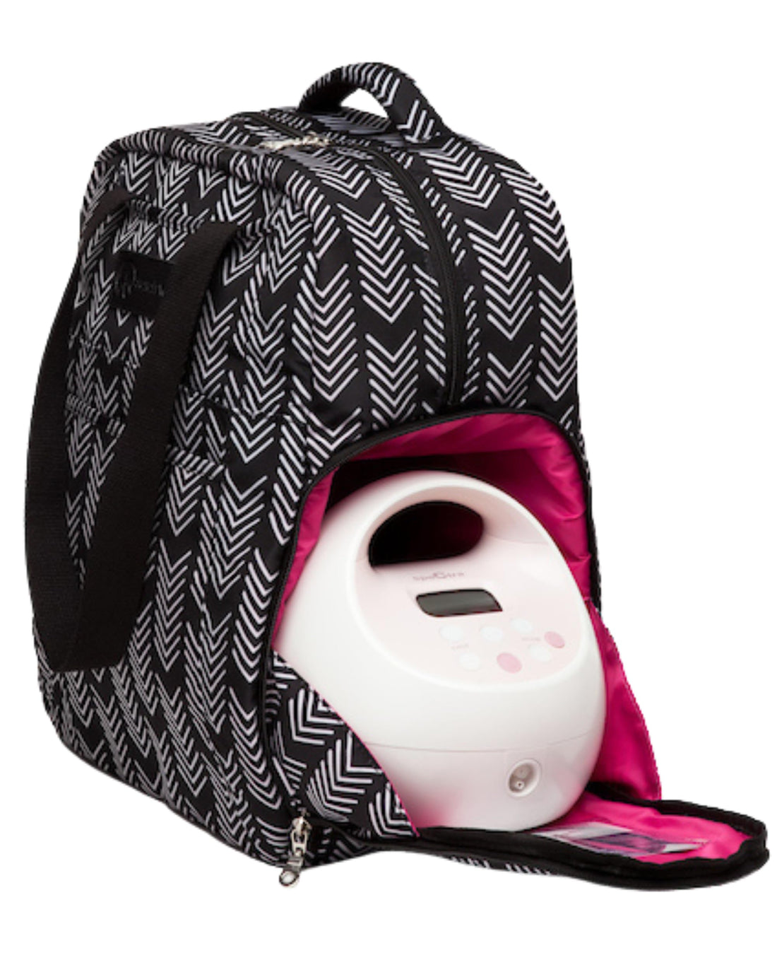 Sarah Wells Kelly Breast Pump Backpack & Tote - Insulated Pocket, Laptop Sleeve & Easy-Clean Design, Fits All Pumps, Diaper Bag for Moms - Black and White