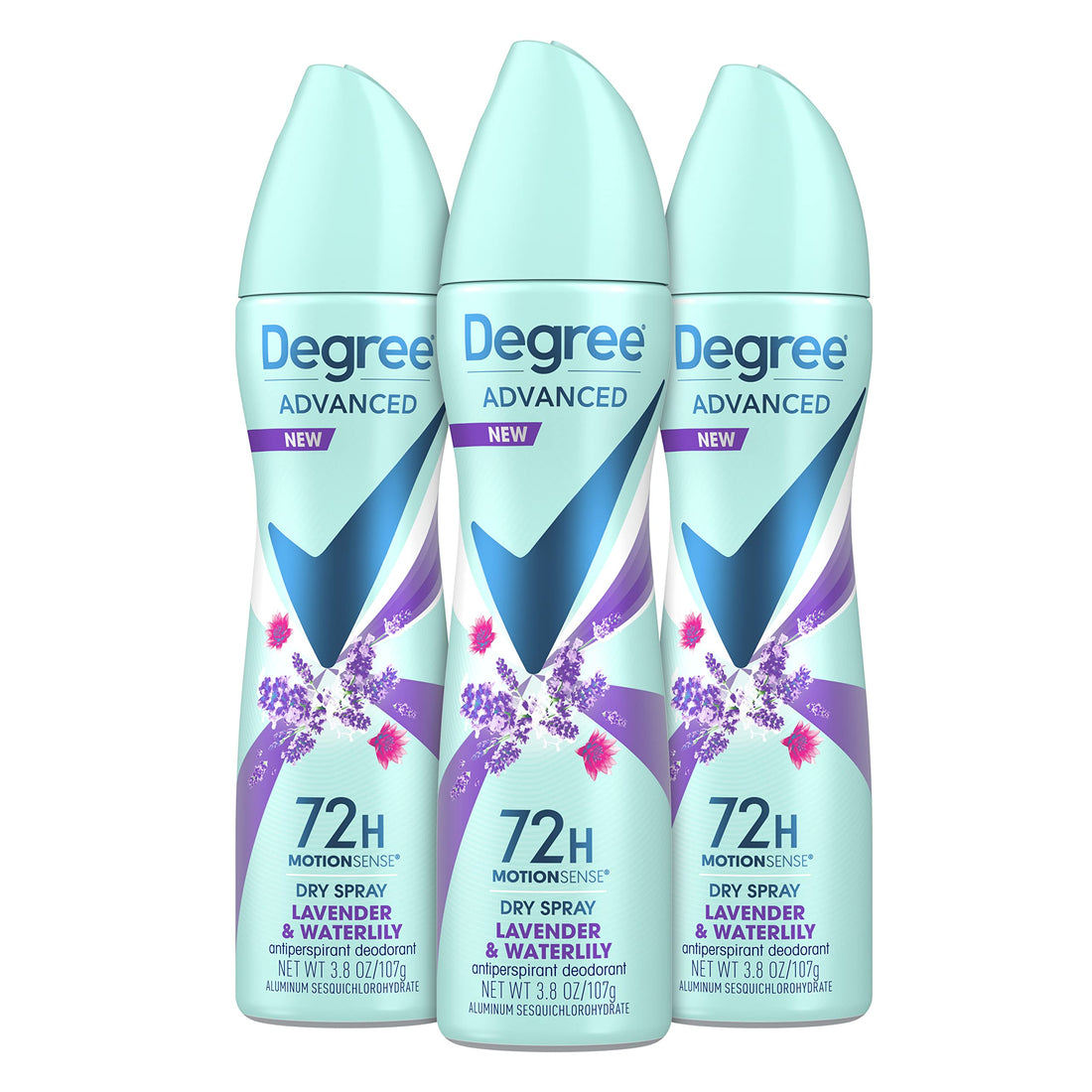 Degree Antiperspirant Deodorant Dry Spray 72-Hour Sweat and Odor Protection Lavender and Waterlily Deodorant Spray ForÃ‚ Women WithÃ‚ MotionSenseÃ‚ Technology 3.8 oz 3 Count