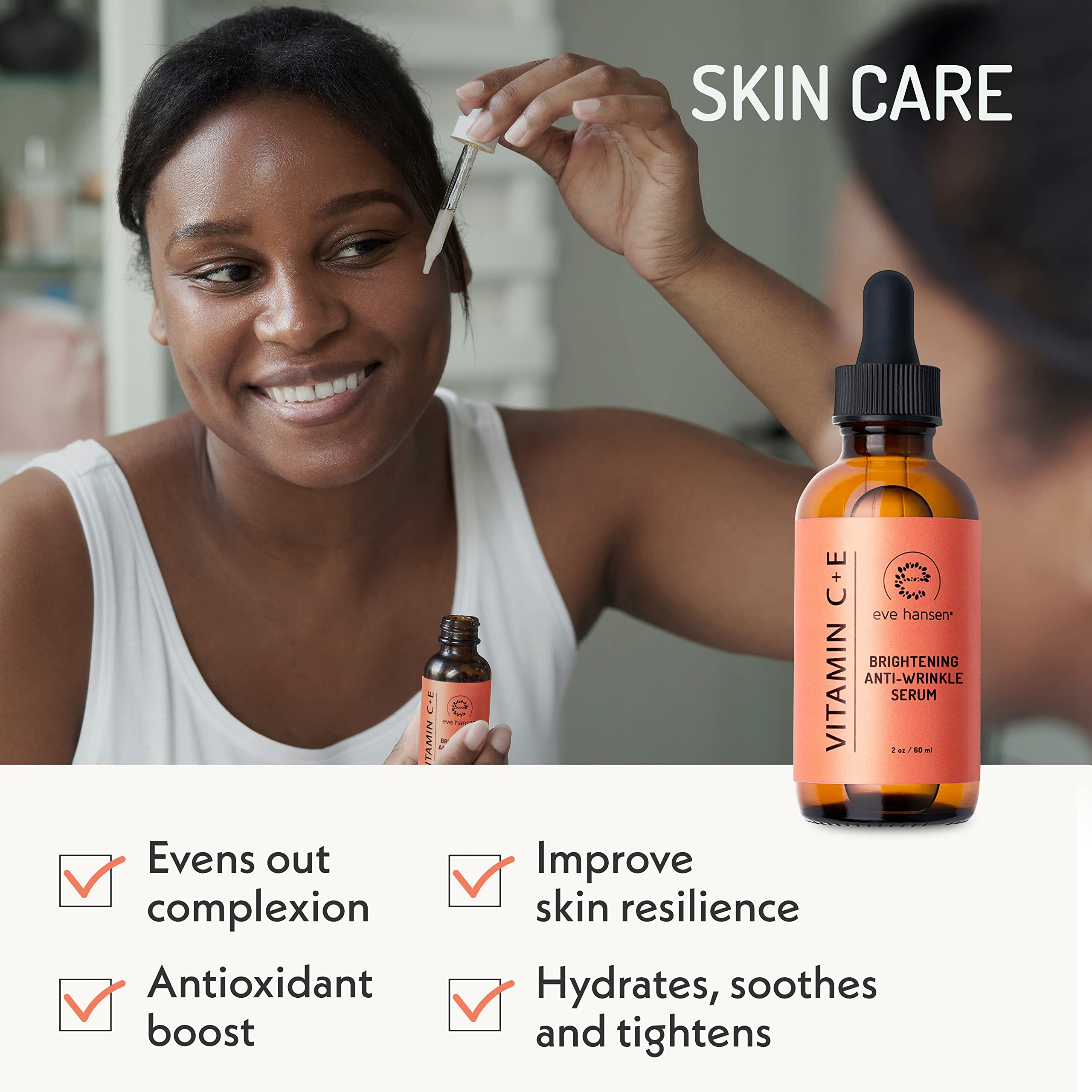 2 oz Vitamin C Serum by Eve Hansen - TWICE the SIZE - With the Same Premium Ingredients - SEE RESULTS OR MONEY-BACK - 100% Vegan Anti Aging Facial Serum with Vitamin C (20%) Hyaluronic Acid (11%) Amino Blend Ferulic Acid and Vitamin E  GET YOUTHFUL