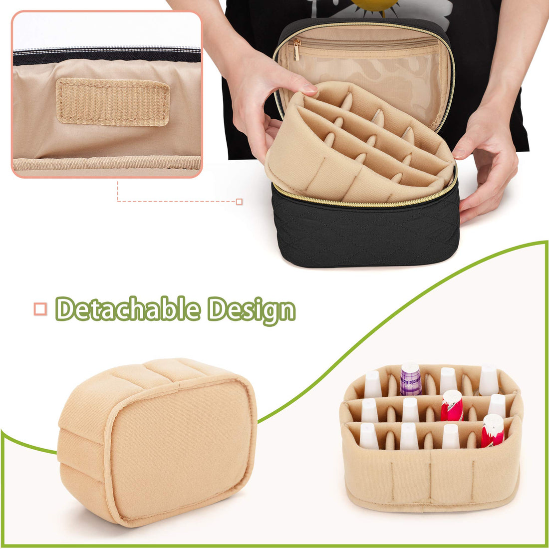 YARWO Nail Polish Organizer Bag Holds 12 Bottles (15ml/0.5 fl.oz), Travel Carrying Case for Nail Polish and Manicure Kit, Black (Bag Only, Patented Design)