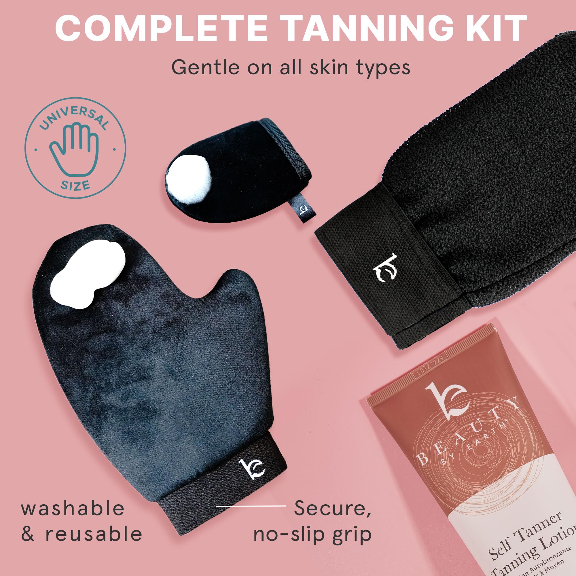 Self Tanner & Tanning Application Kit - Bundle of Sunless Tanning Lotion Made With Natural & Organic Ingredients, Exfoliation Mitt, Body and Face Applicator Glove for a Professional Self Tan