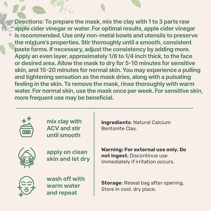 Micro Ingredients Natural Calcium Bentonite Clay Powder, 2lbs | Pure Indian Healing Clay for Body Detox & Deep Pore Cleanser | Great for Skin Care + Body & Face Mask | Gentle Absorption