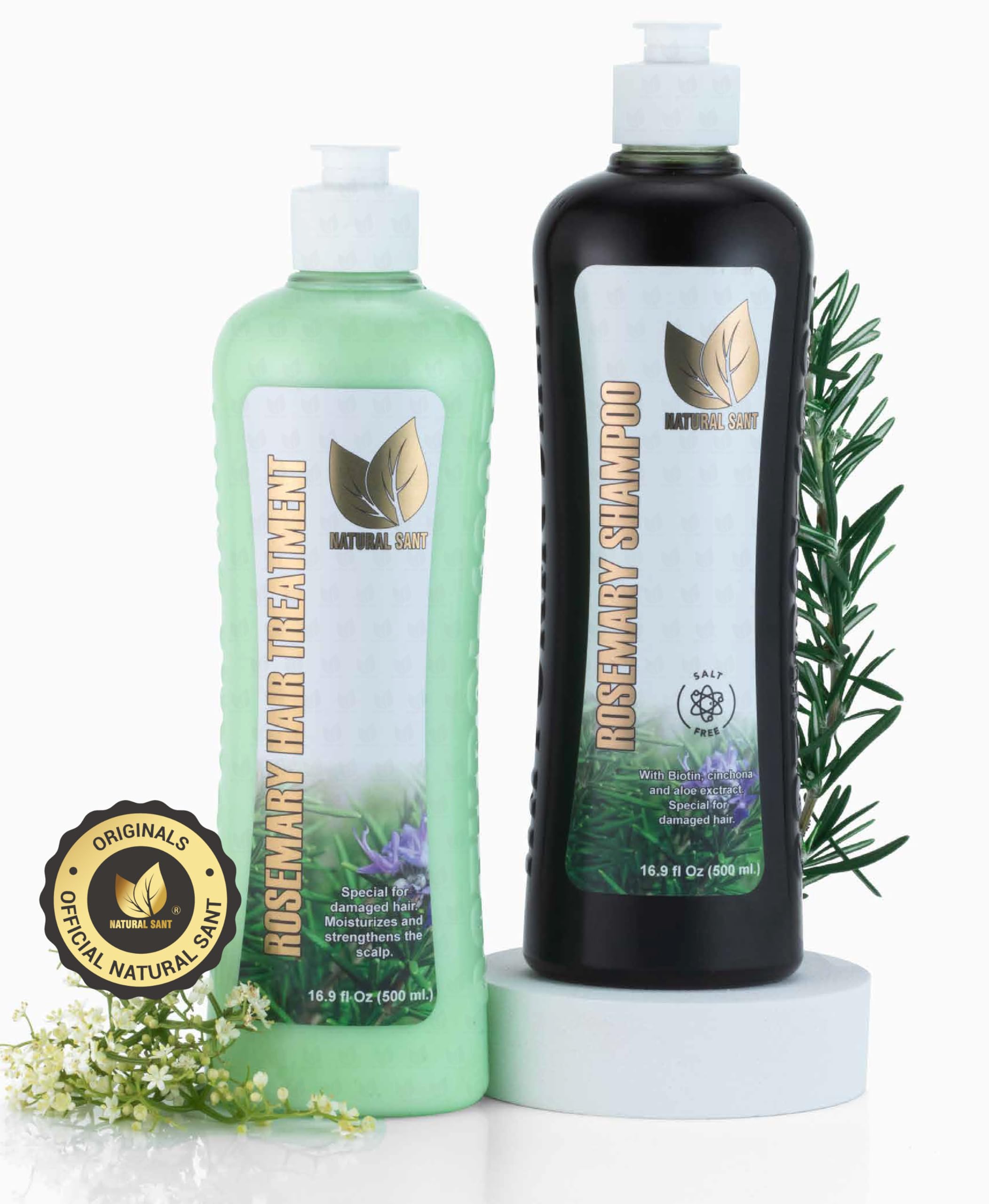 Natural Sant Rosemary & Cinchona Shampoo & Conditioner Set – Sulfate-Free, Hair Growth Support, Moisture & Repair – 16 fl oz Herbal Hair Care