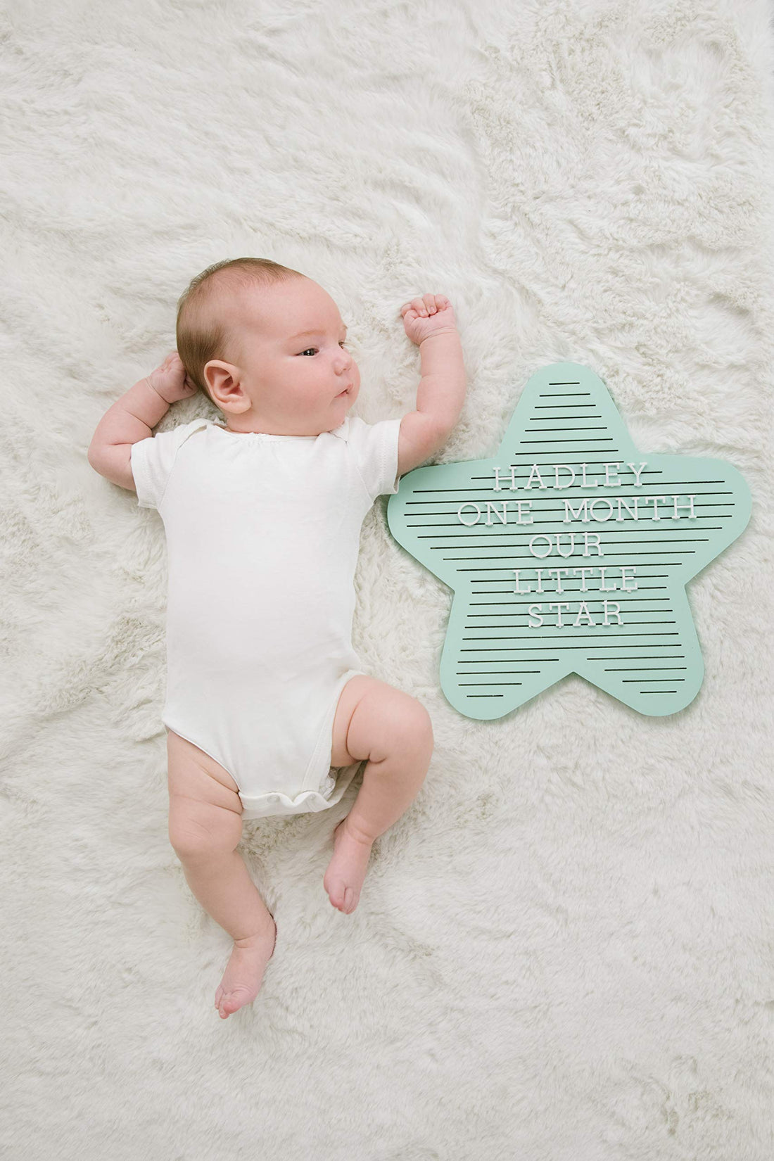 Pearhead Star Shaped Wooden Letterboard Set, Gender-Neutral Baby Keepsake Photo Prop, Mint Green