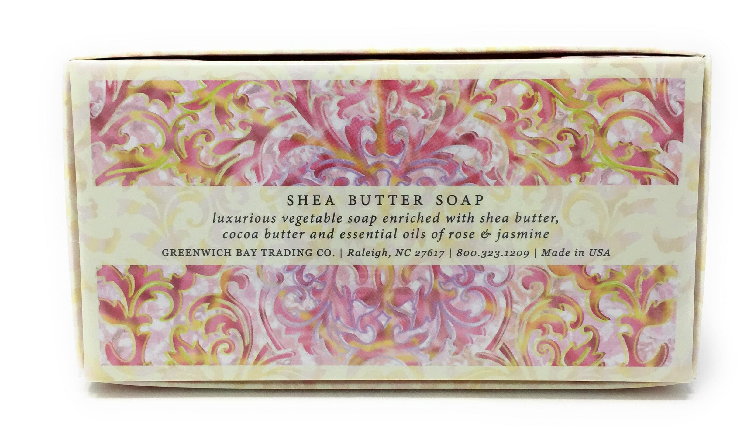Rosewater & Jasmine Shea Butter Spa Soap Set by Greenwich Bay Trading Co. Individually Wrapped 3 x 4.3 oz in Gift Box