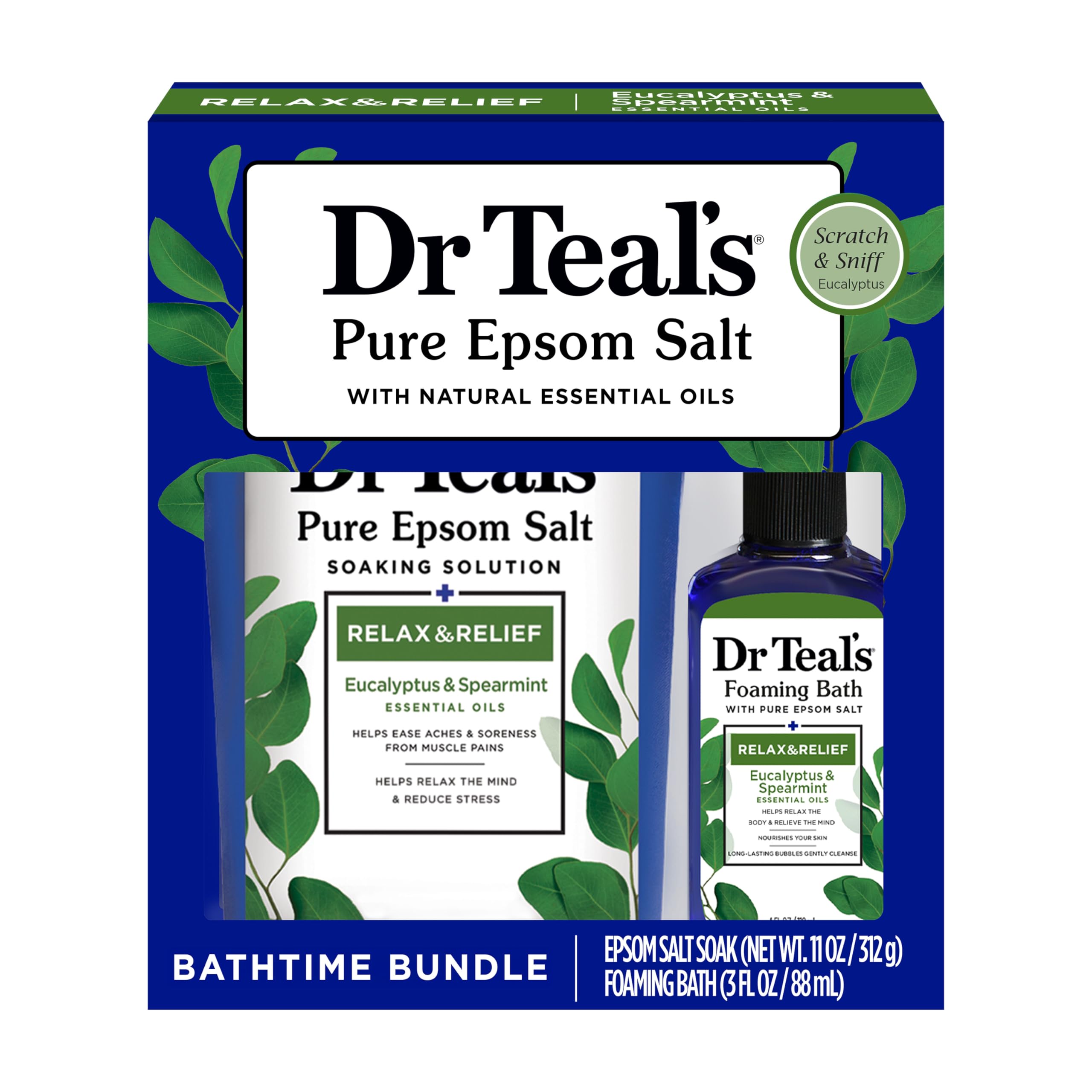 Dr Teal's Holiday Gift Set - Eucalyptus & Spearmint - 2 Piece Bath Sampler, Perfect for Stocking Stuffers