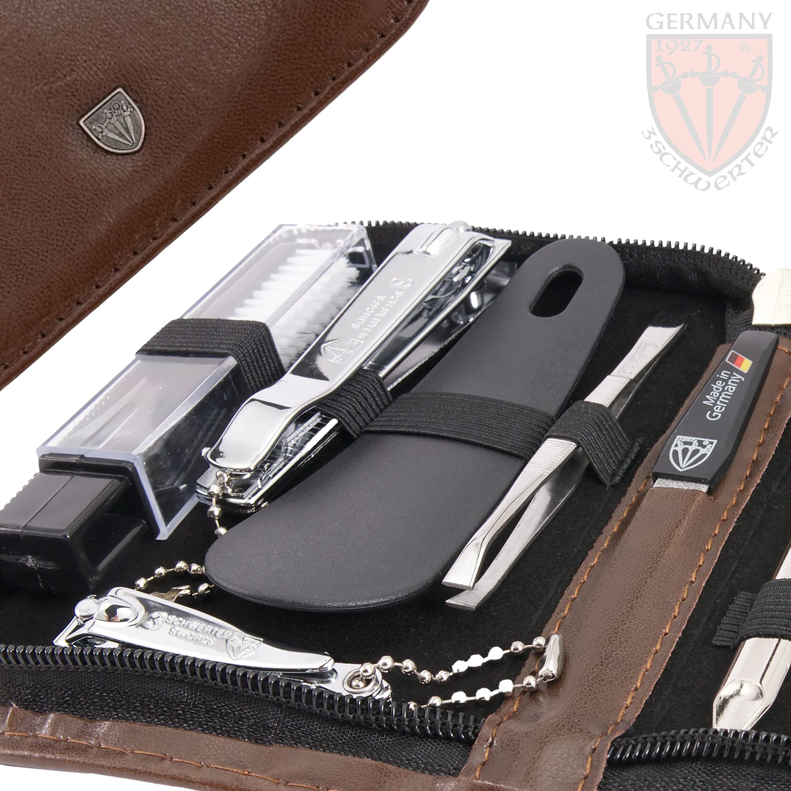 THREE SWORDS | Exclusive 10-Piece MANICURE - PEDICURE - GROOMING - NAIL CARE set / kit / case | VARIOUS DESIGNS | basic-standard quality (001610)