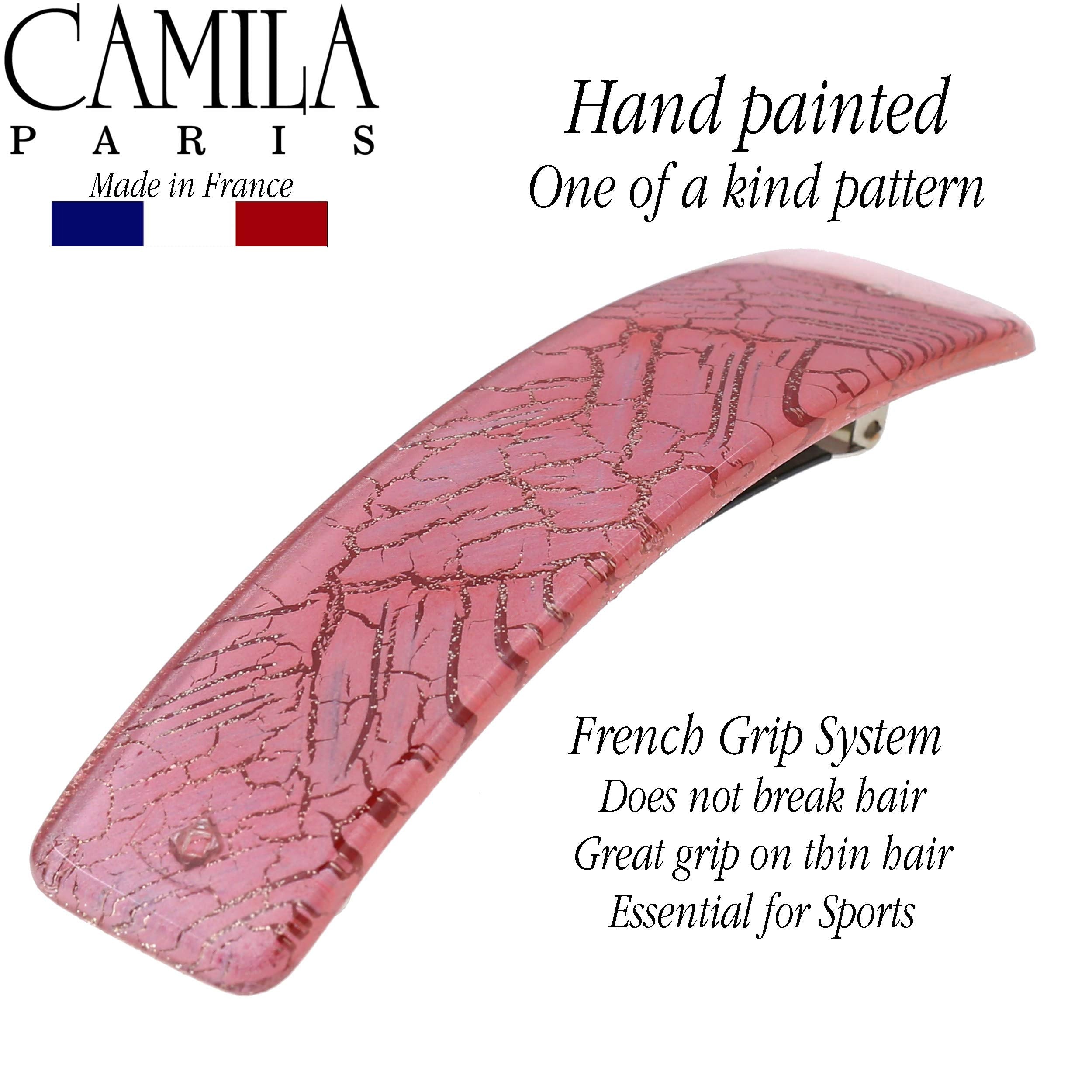 CP2278, Barrette Large Pink and Gold Swirls