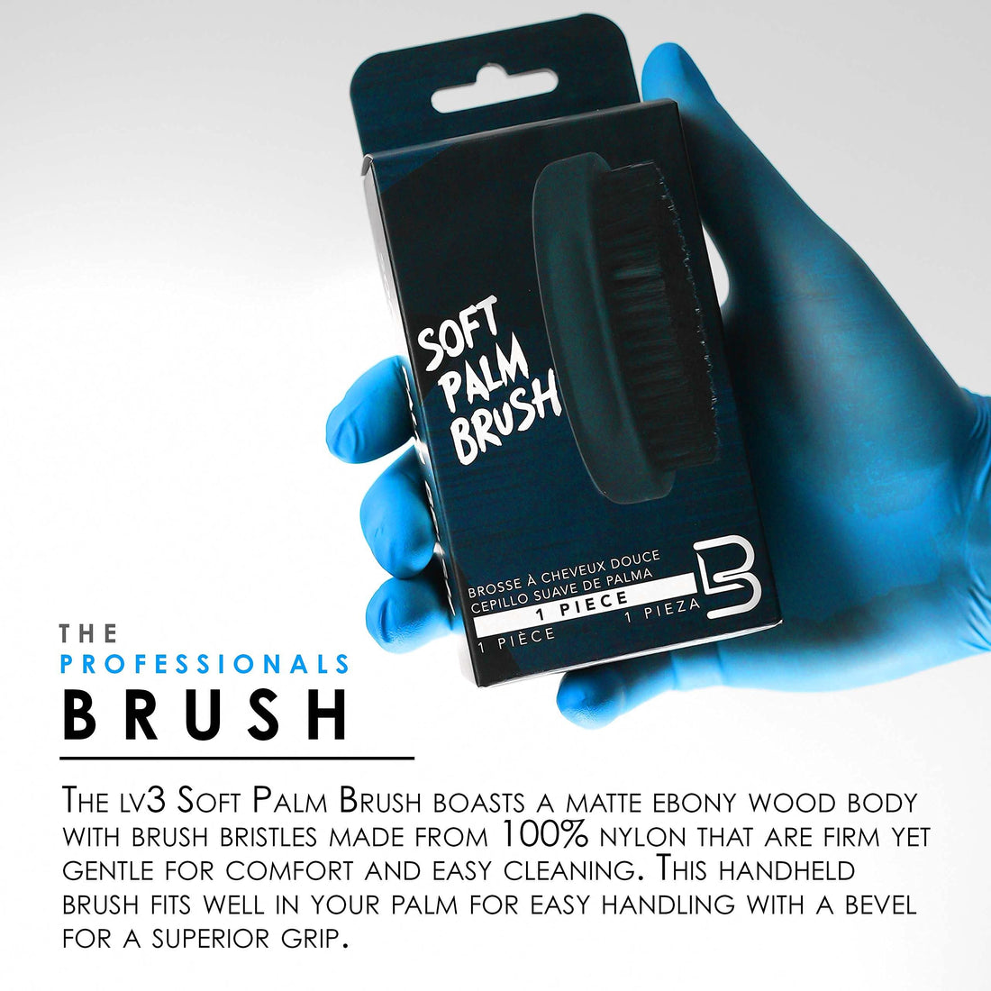 Level 3 Palm Brush - Fits Great in Palm for Superior Grip - Barber Supplies and Barber Accessories - Gentle for Comfort yet Firm for Brushing - Level Three Brush