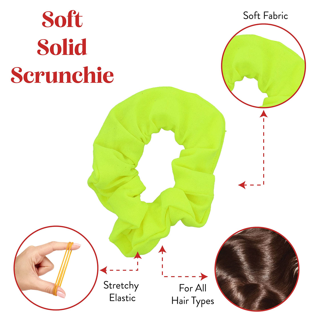 Motique Accessories Neon Yellow: 12 Pack Solid Hair Ties Scrunchies - Neon Yellow