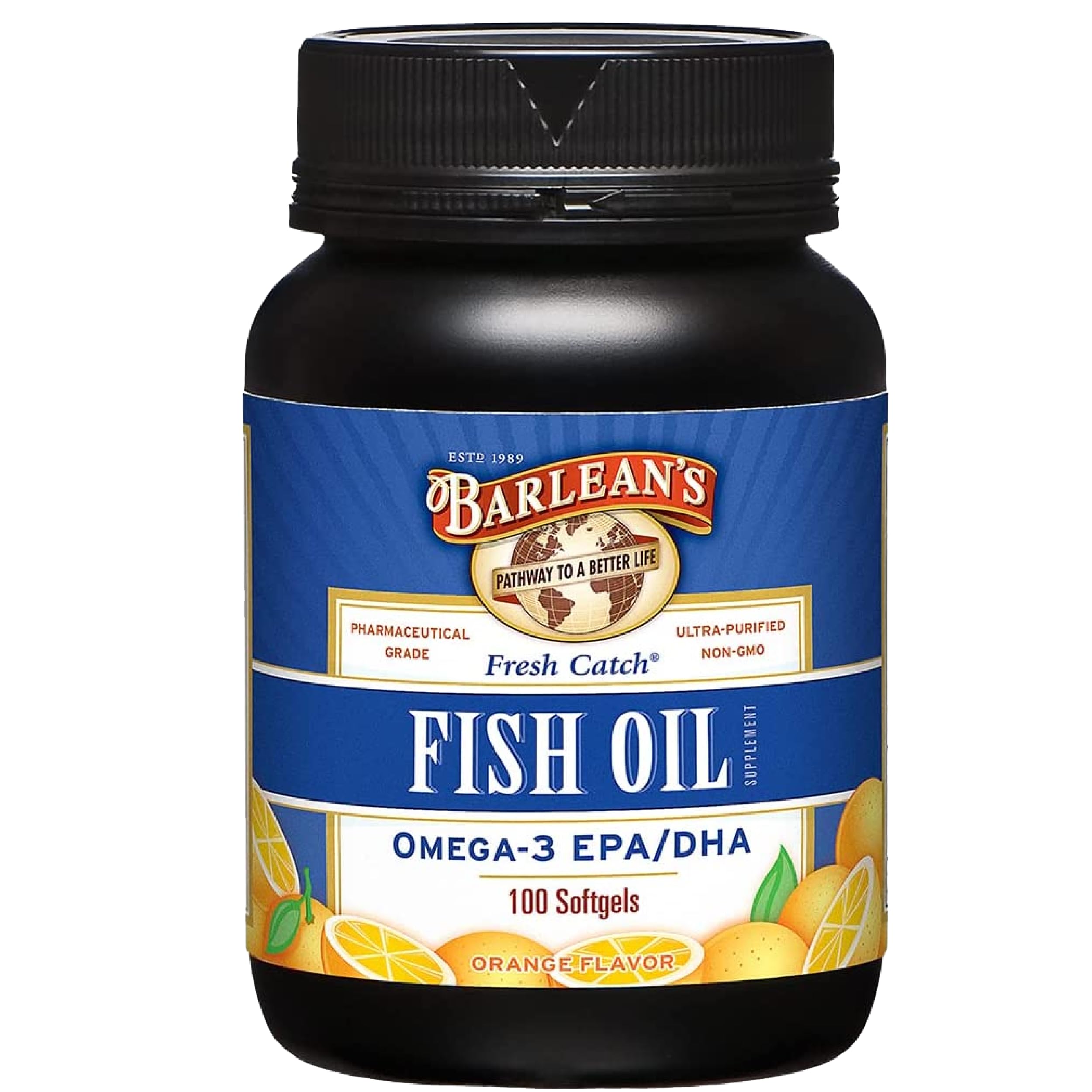 Barlean's Fish Oil Omega 3 Supplement, EPA & DHA Fatty Acid Softgels for Joint, Brain, & Heart Health, 600mg Orange Flavored Fish Oil Pills, 100 Count