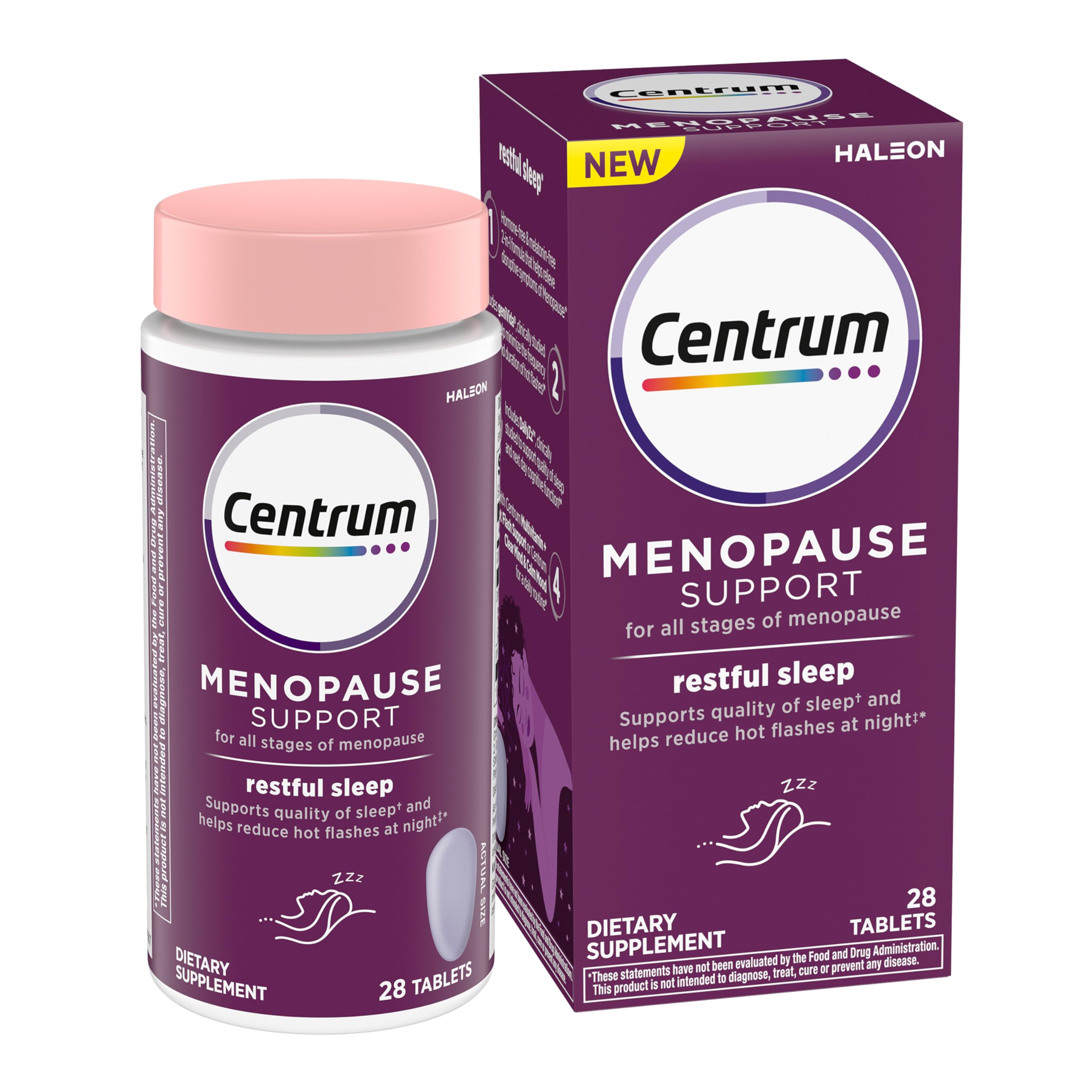 Centrum Restful Sleep Menopause Support Tablets, Supplement with Clinically Studied DailyZz and geniVida, 28 Count