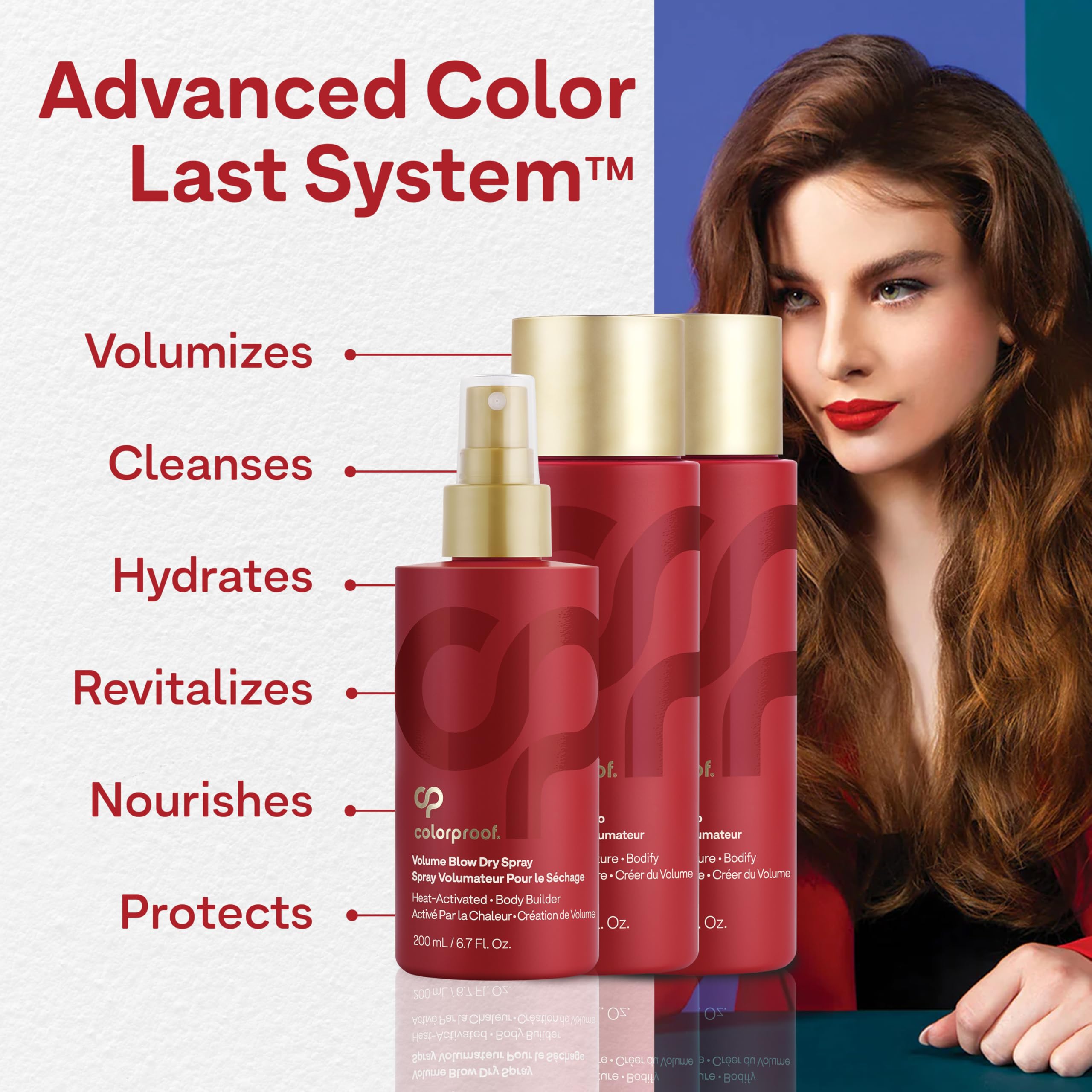 Colorproof Volume Holiday Gift Set — Volume Shampoo (8.5 Fl. Oz.), Volume Conditioner (8.5 Fl. Oz.), and Volume Blow Dry Spray Primer (6 Fl. Oz.) — White Nectarine Scent