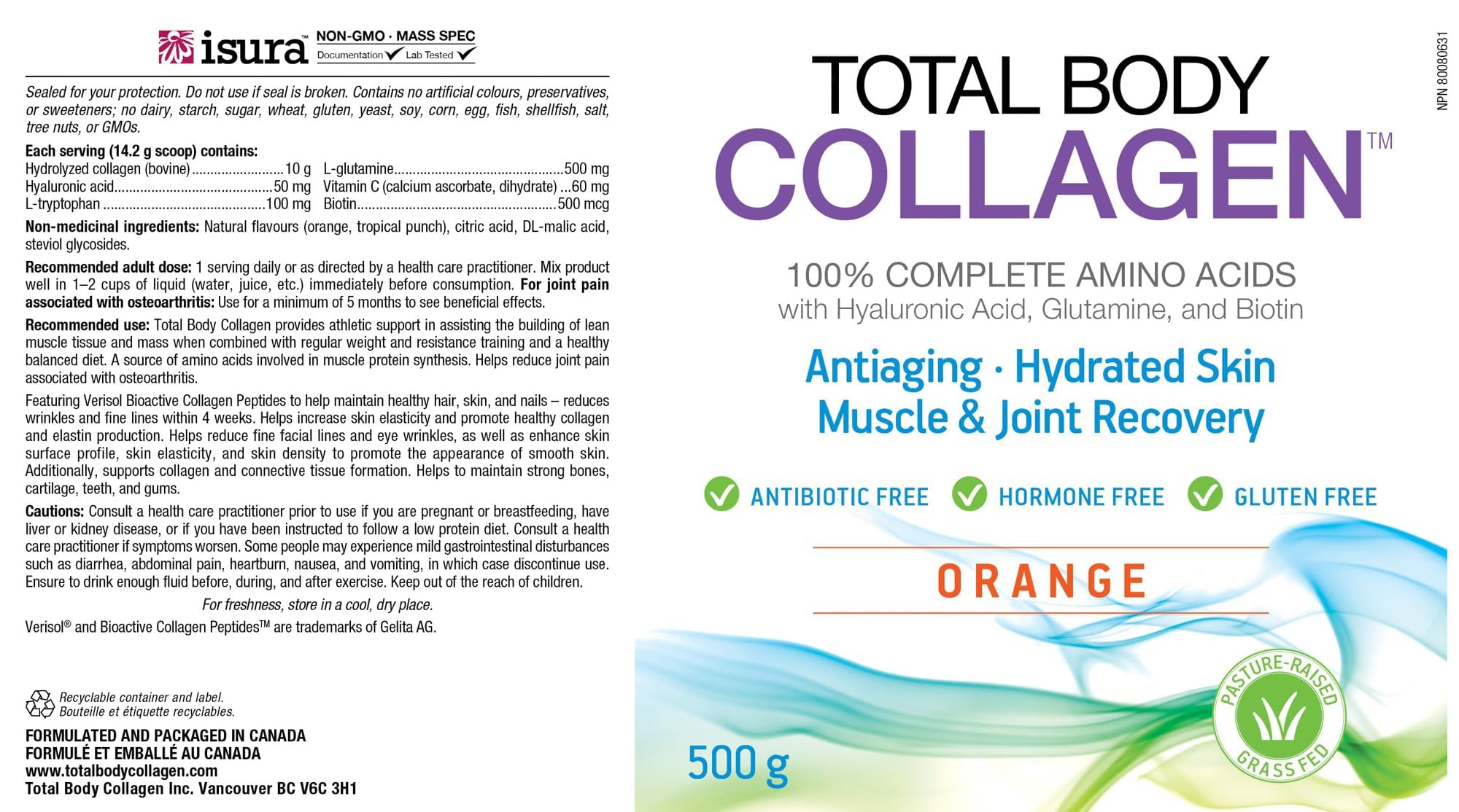 Natural Factors, Total Body Collagen, Bioactive Peptides Powder for Healthy Skin, Hair & Joints, Orange