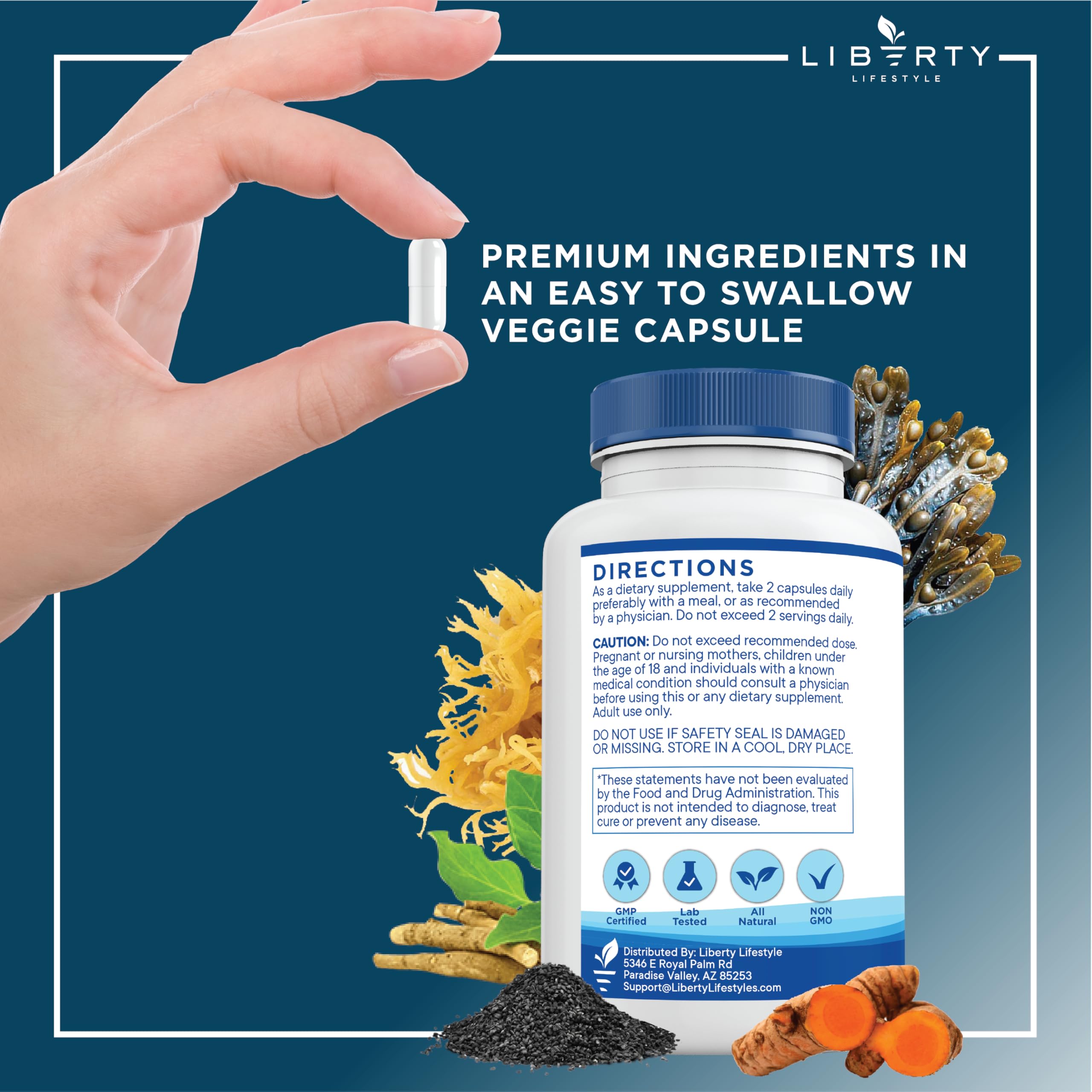 Liberty Lifestyle Sea Moss Black Seed Oil Ashwagandha Turmeric Bladderwrack Burdock - with Manuka, Honey Dandelion, ACV Black Pepper Gluten Free - 2-Pack