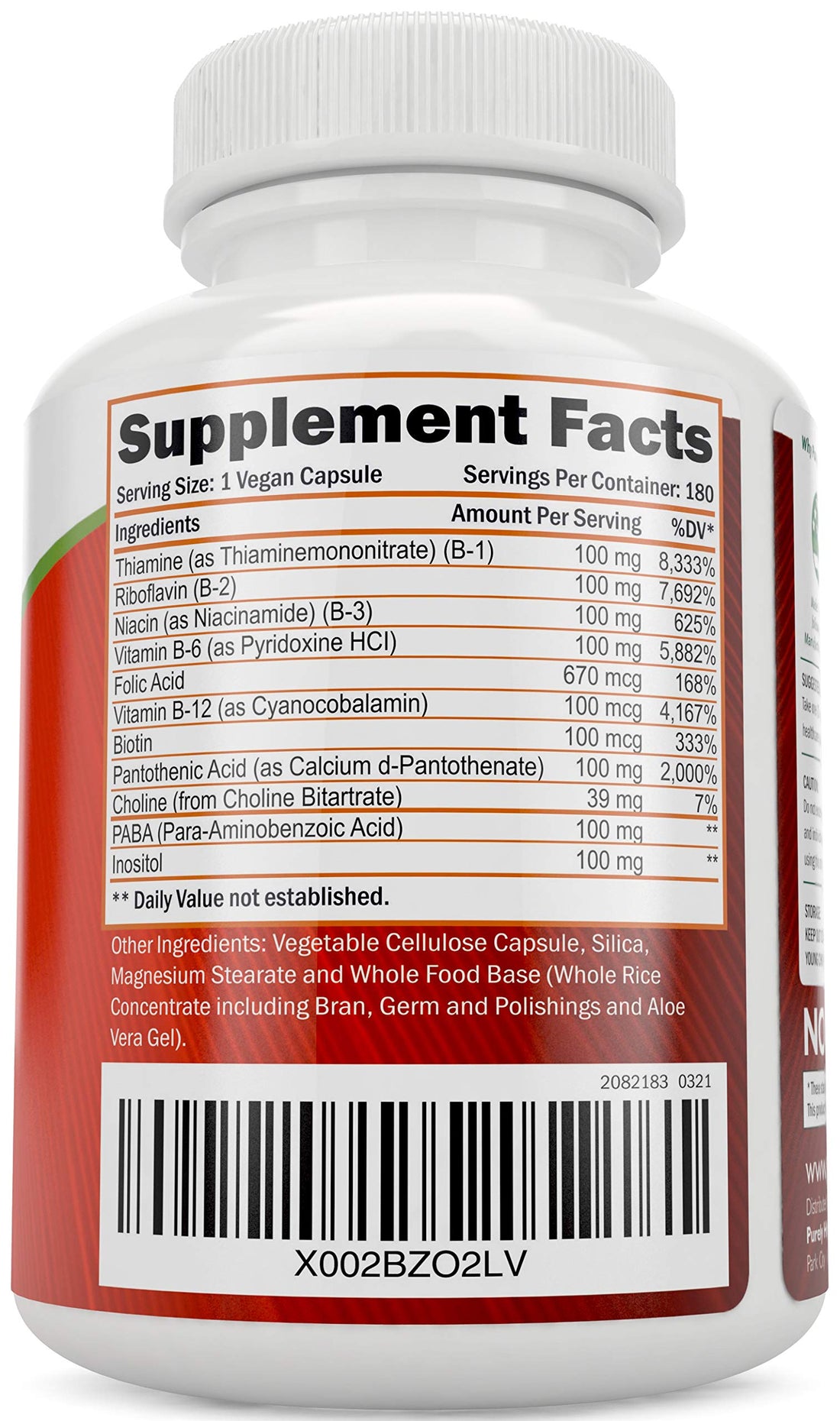 Vitamin B Complex - 8 Super B Complex Vitamins with Choline & Inositol, Vitamins B1, B2, B3, B5, B6, B8, B9 & B12 - B100 Complex - 180 Vegan Capsules - 6 Month Supply - Made in The USA