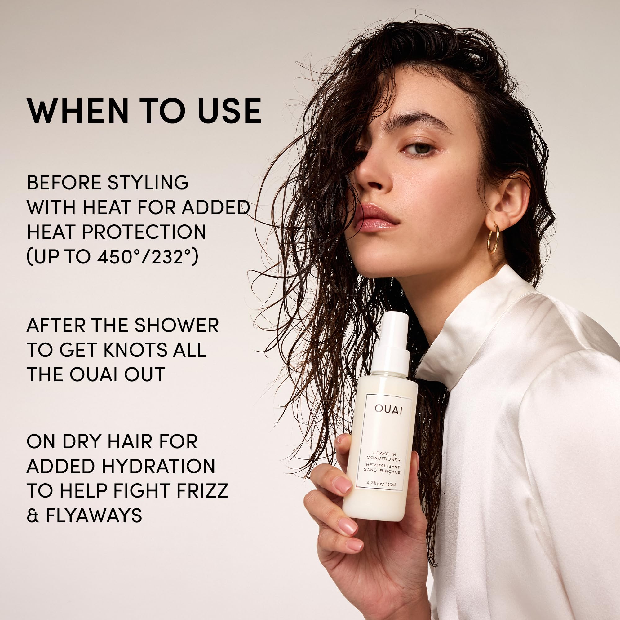 OUAI Leave In Conditioner & Heat Protectant Spray - Prime Hair for Style, Smooth Flyaways, Add Shine and Use as Detangling Spray - No Parabens, Sulfates or Phthalates (1.5 oz)