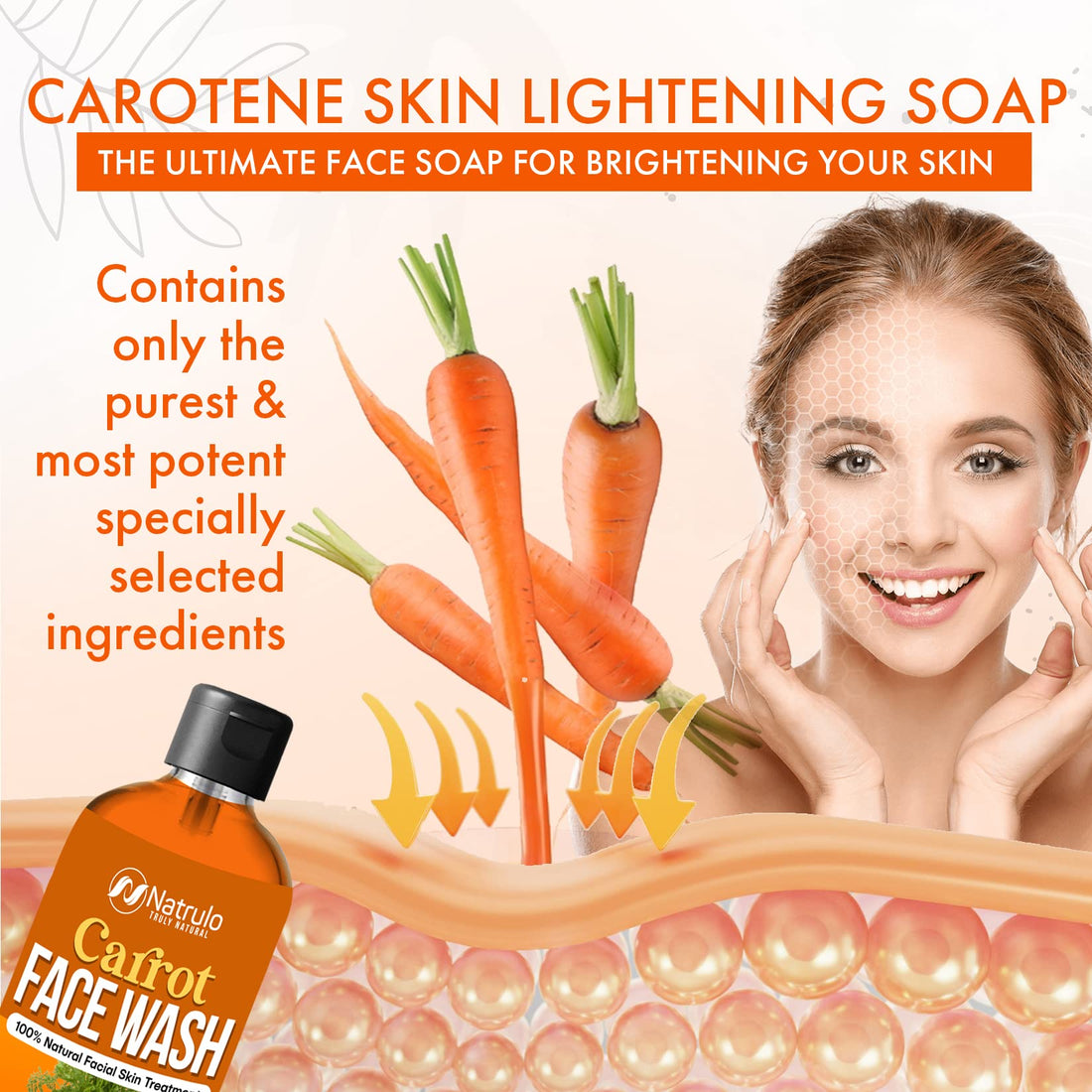 Carrot Face Wash for Skin Brightening – Natural Carrot Soap for Spots on Face, Body, Neck, Underarm – Carotene Reduces Acne, Brightens, & Evens Skin Tone – Carrot Liquid Soap Made in USA