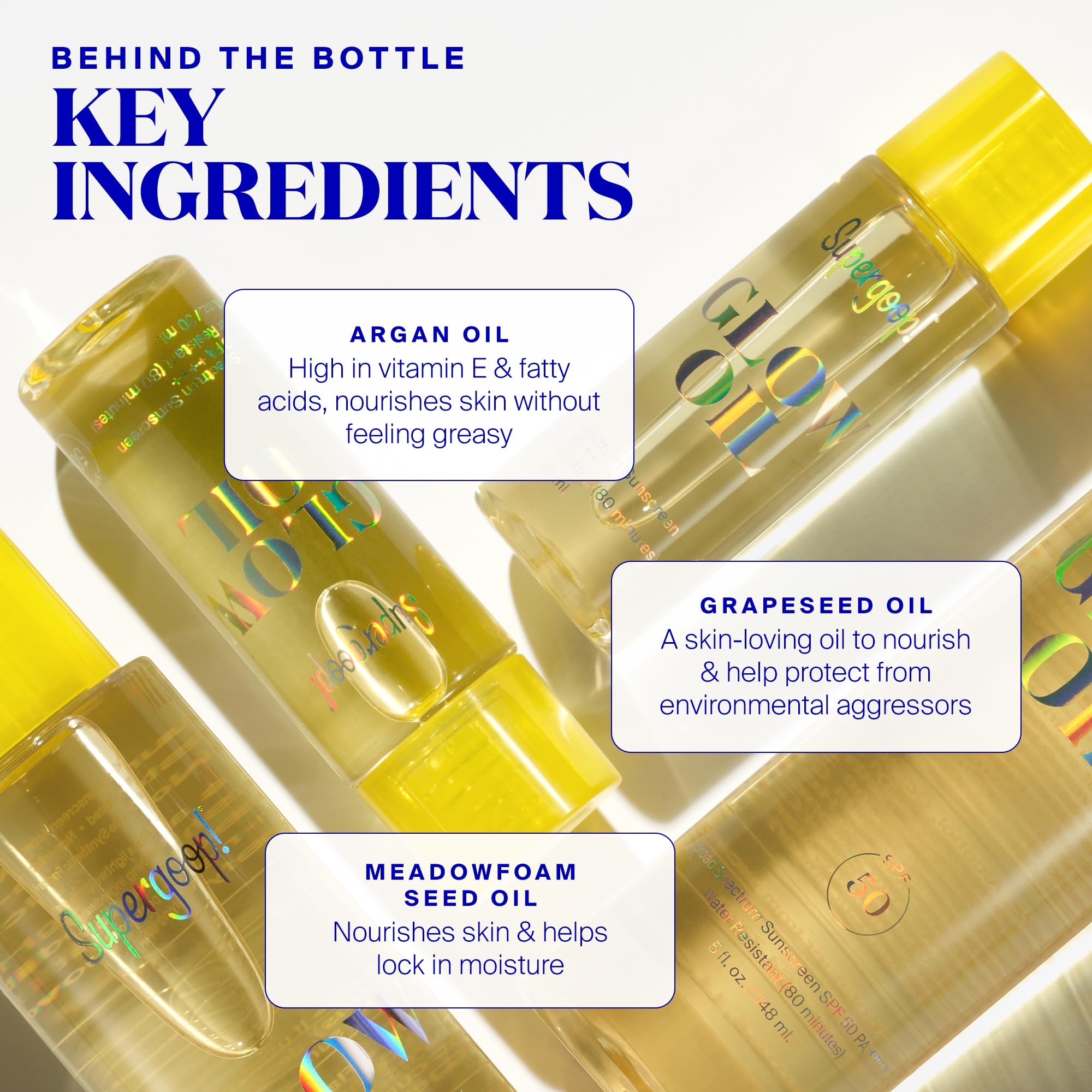 Supergoop! Glow Oil - 1 fl oz - SPF 50 PA++++ Vitamin E Body Oil + Broad Spectrum Sunscreen Protection - With Marigold, Meadowfoam & Grape Seed Extracts