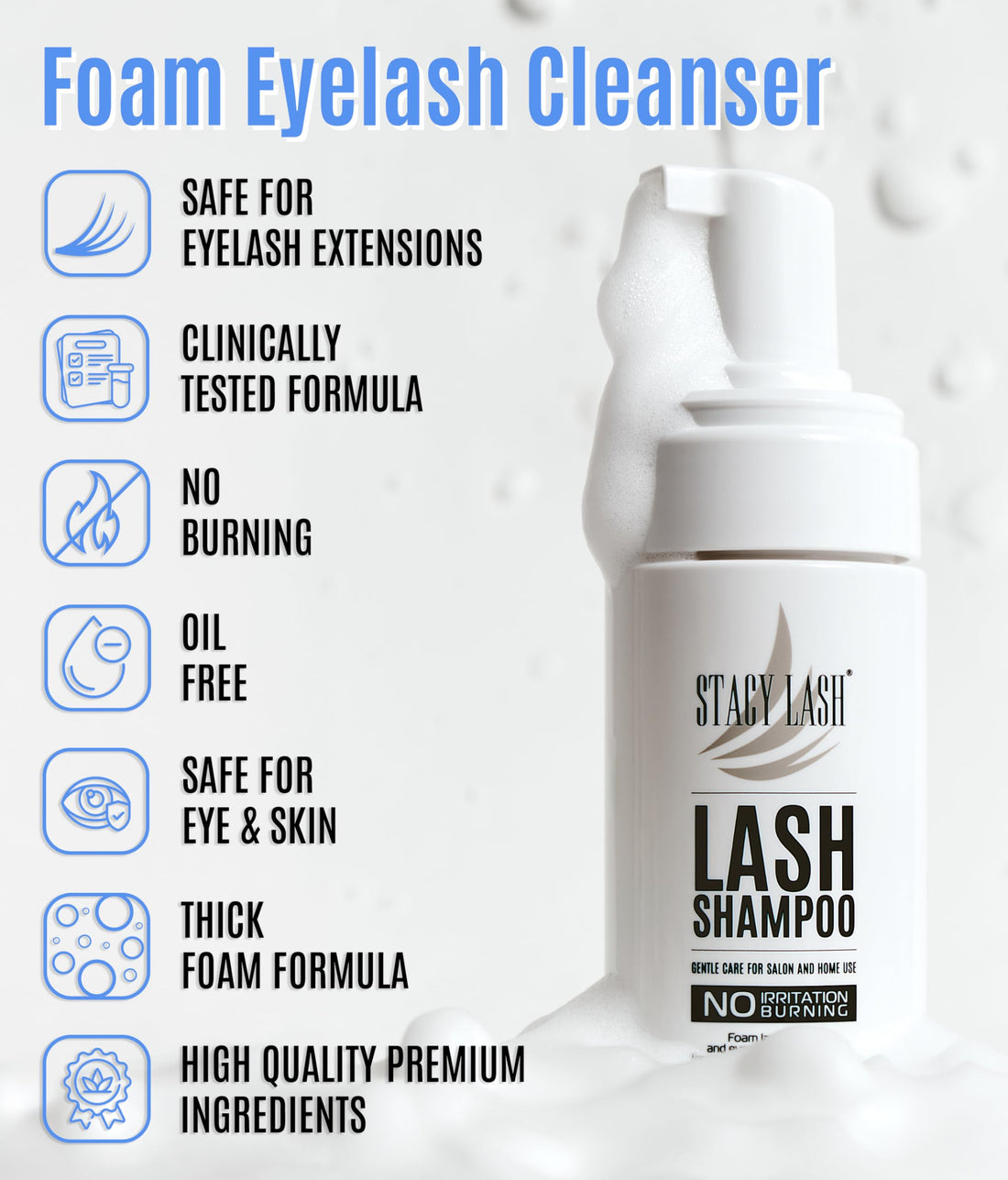 STACY LASH Lash Shampoo 50ml+ Eyelash Growth Serum Cleaning Kit of Eye Makeup Remover (Cleanser) + Brush & Eyelash Serum for Eyelash Growth and Thickness
