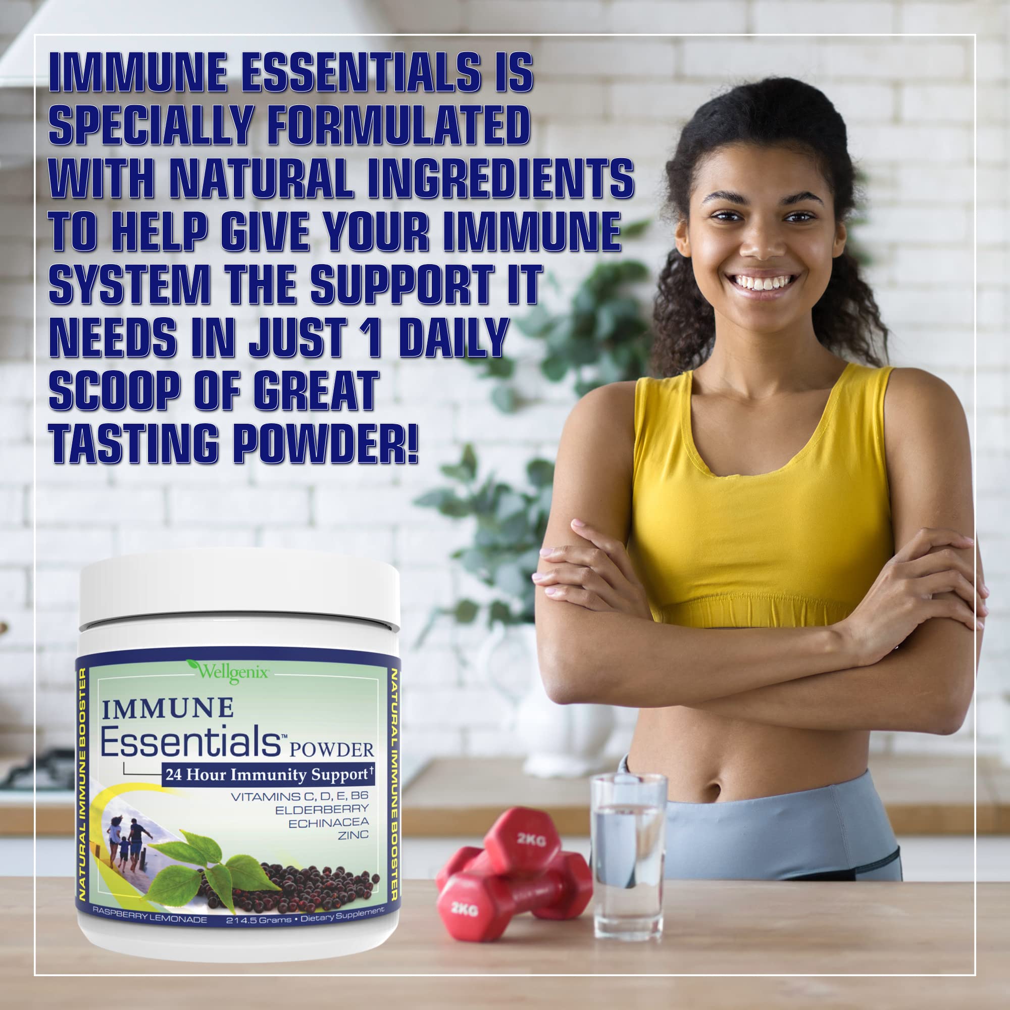 Wellgenix Immune Essentials - Multivitamin Powder for Men, Women & Kids - Vegan Supplement with Vitamins C, D Elderberry Zinc, Echinacea for Toddler, Kid & Adult - 7.57g (Raspberry Lemonade)