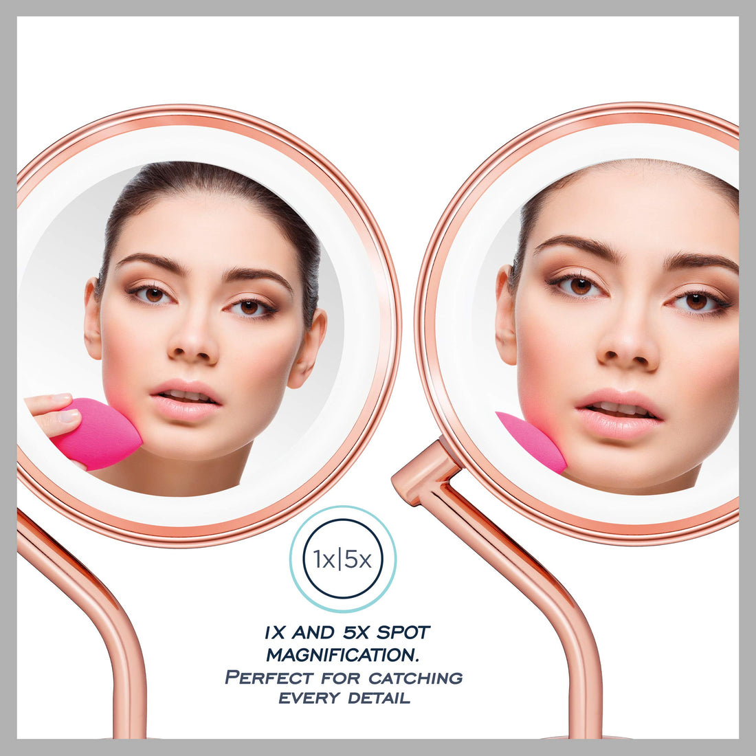 Conair Double-Sided Battery Operated Lighted Makeup Mirror - Lighted Vanity Makeup Mirror with LED Lights; 1x / 5x Magnification; Rose Gold Finish