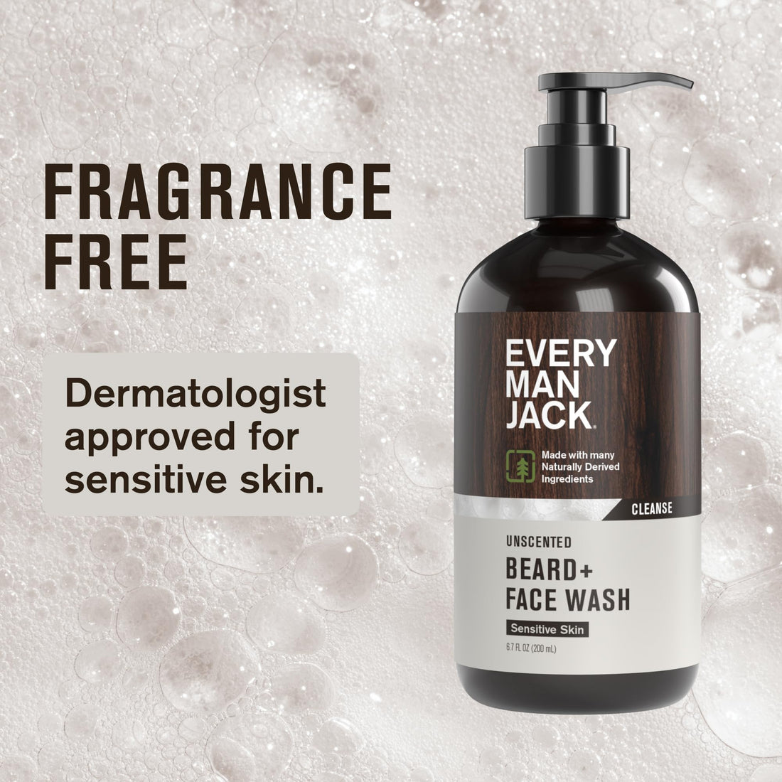 Every Man Jack Unscented Beard + Face Wash - Fragrance Free for Sensitive Skin - Naturally Cleanse and Condition Your Beard and Skin - 6.7-ounce (2 pack)