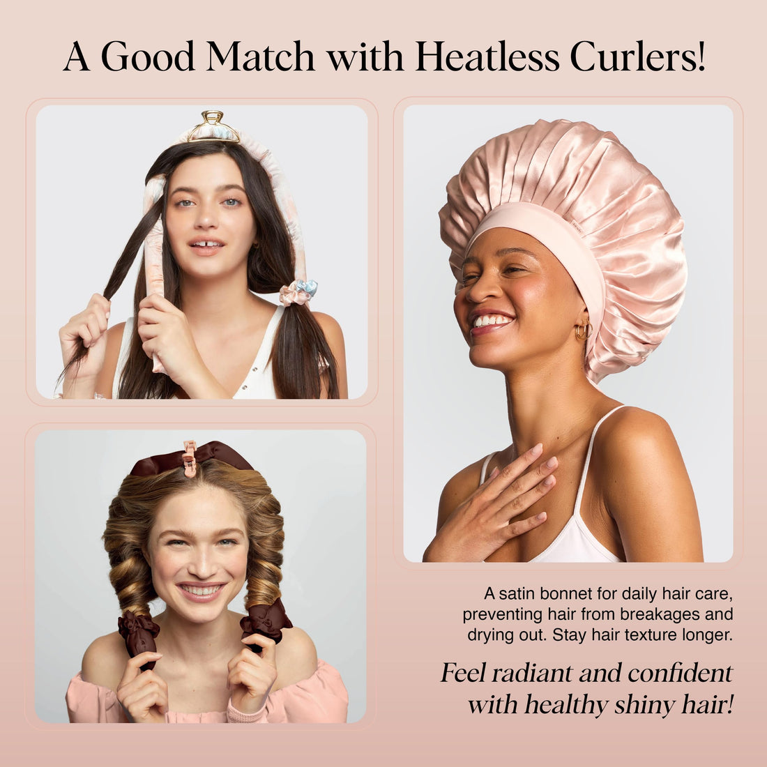 Kitsch XL Satin Bonnet for Sleeping - Softer Than Silk Hair Bonnet For Women - Secure Fit, Adjustable Night Cap For Curly & Textured Hair - Prevents Breakage, Tangles & Thinning - Blush